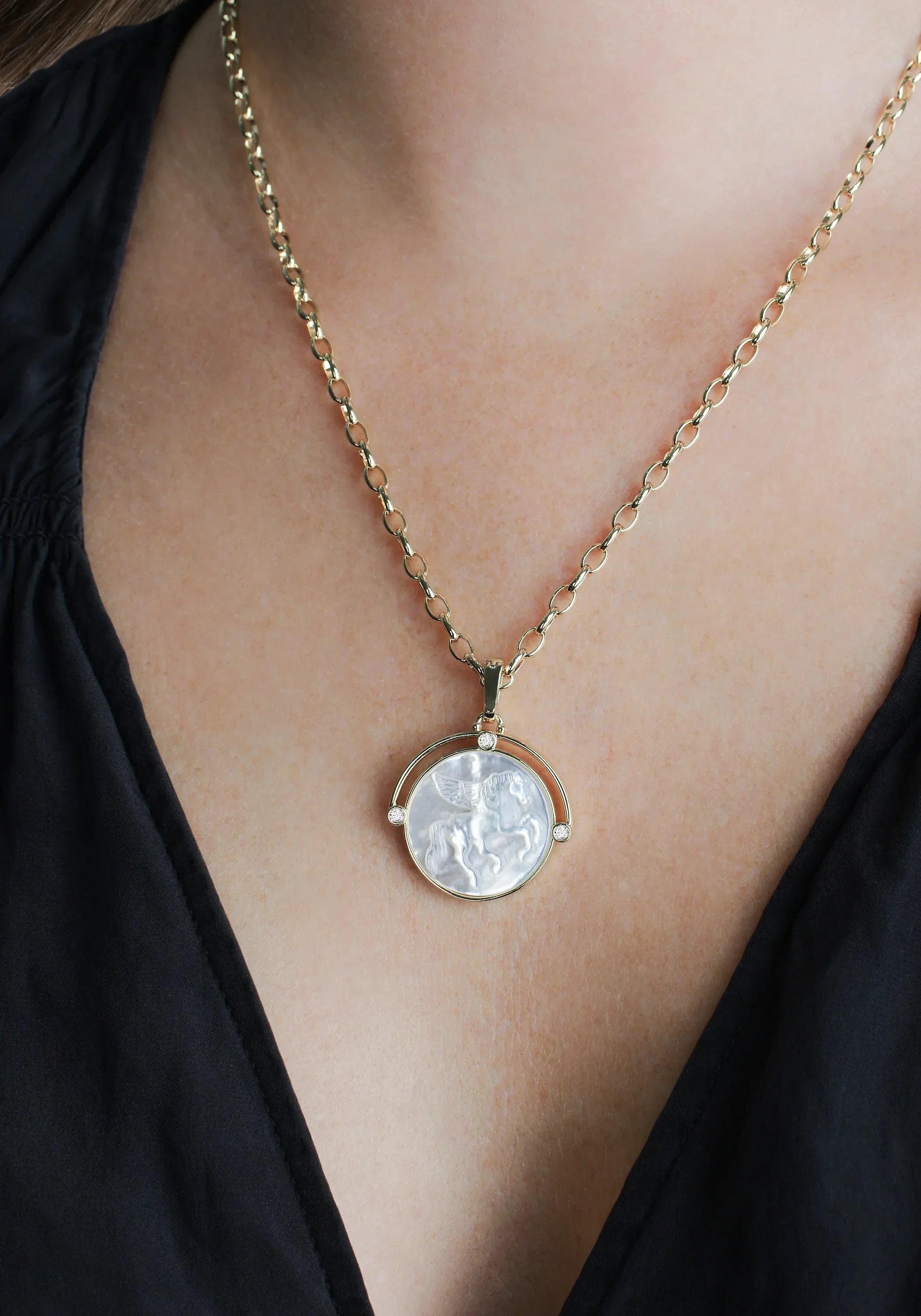 Pegasus Mother of Pearl Coin Charm