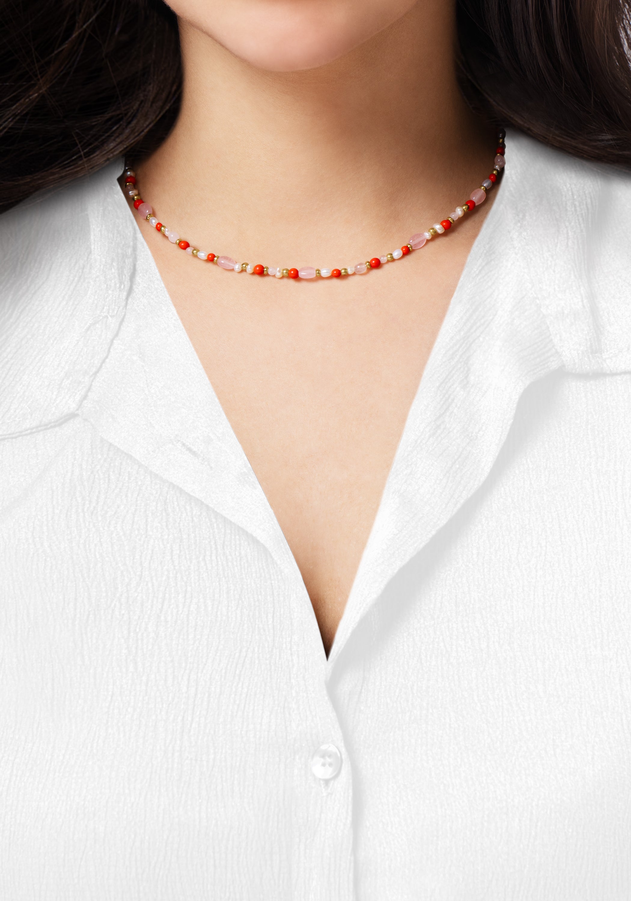 Milos Beaded Necklace, Warm