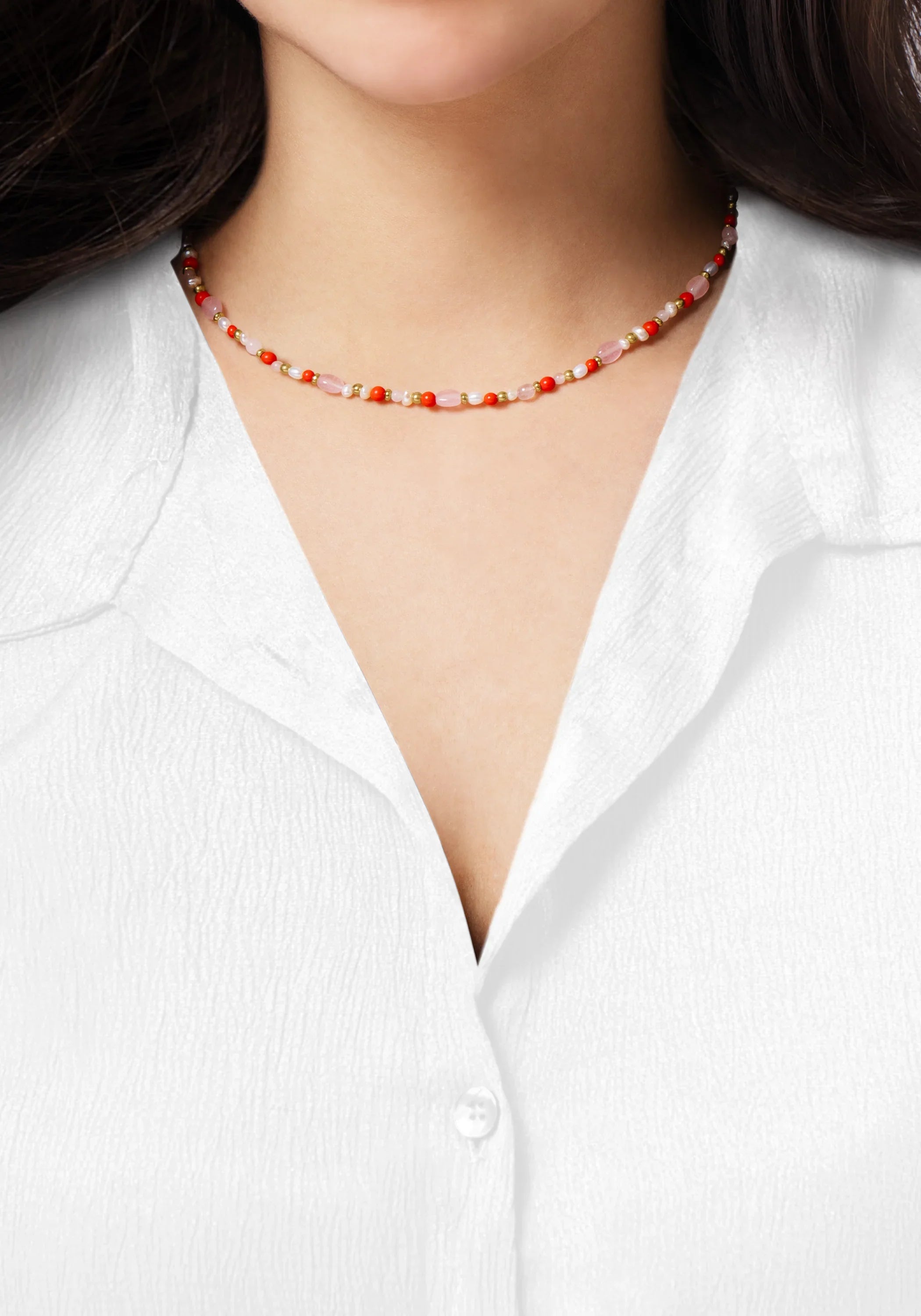 Milos Beaded Necklace, Warm