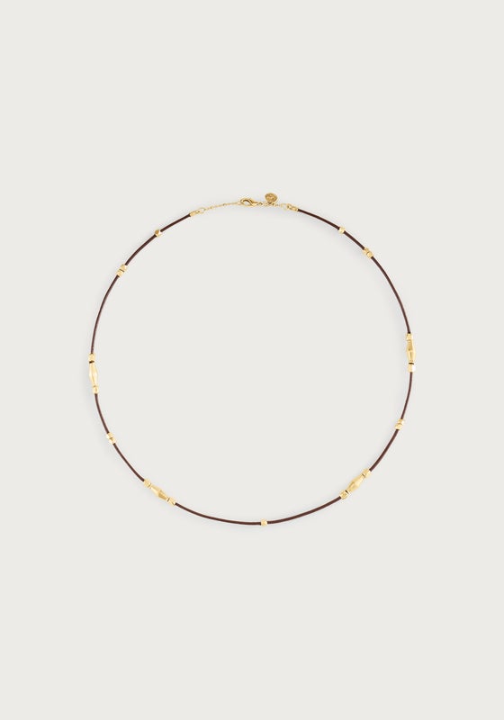 Milos Multi Beaded Necklace - Gold & Leather – Anabel Aram