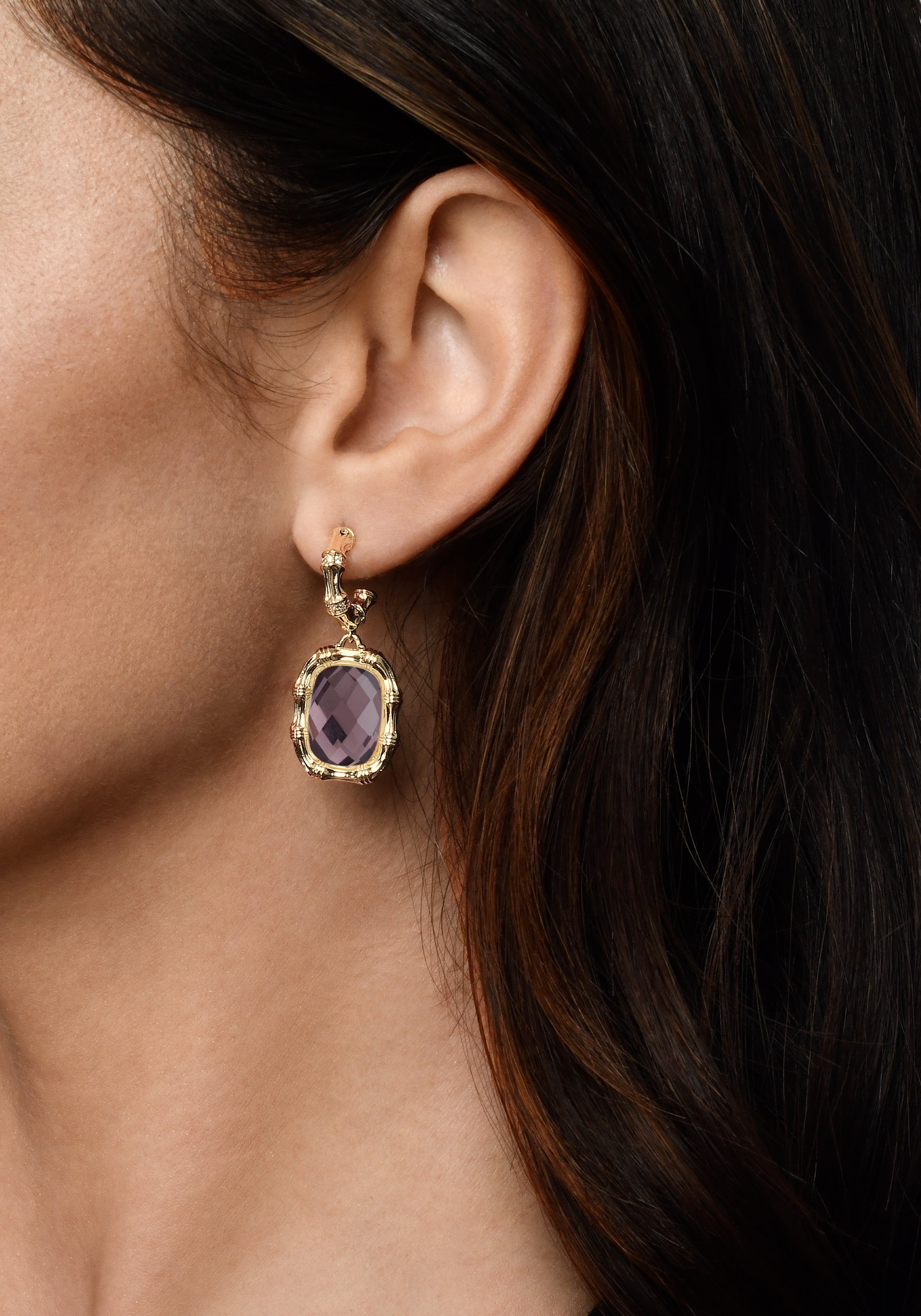 Bamboo With Stone Drop Earrings - Gemstones