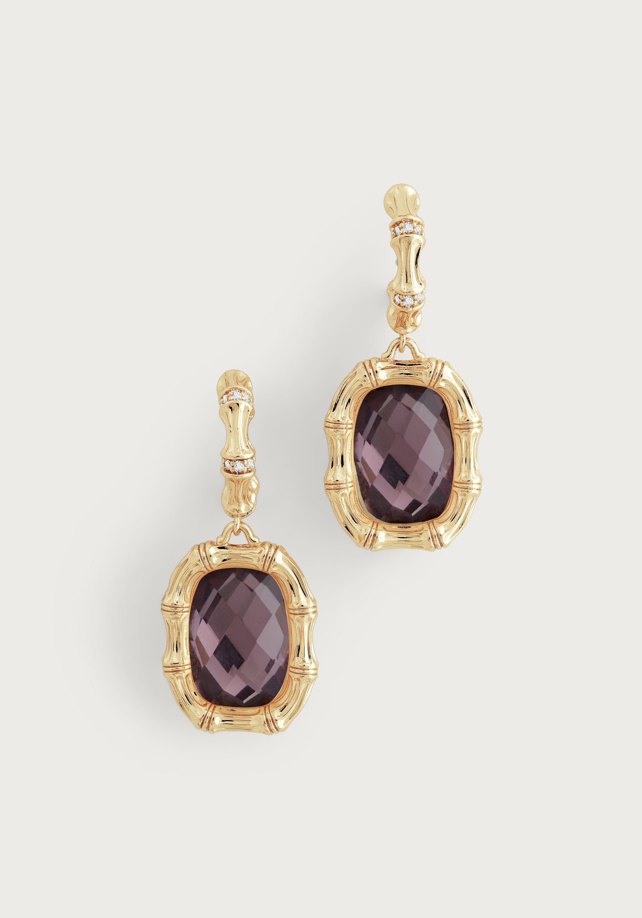 Bamboo With Stone Drop Earrings - Gemstones