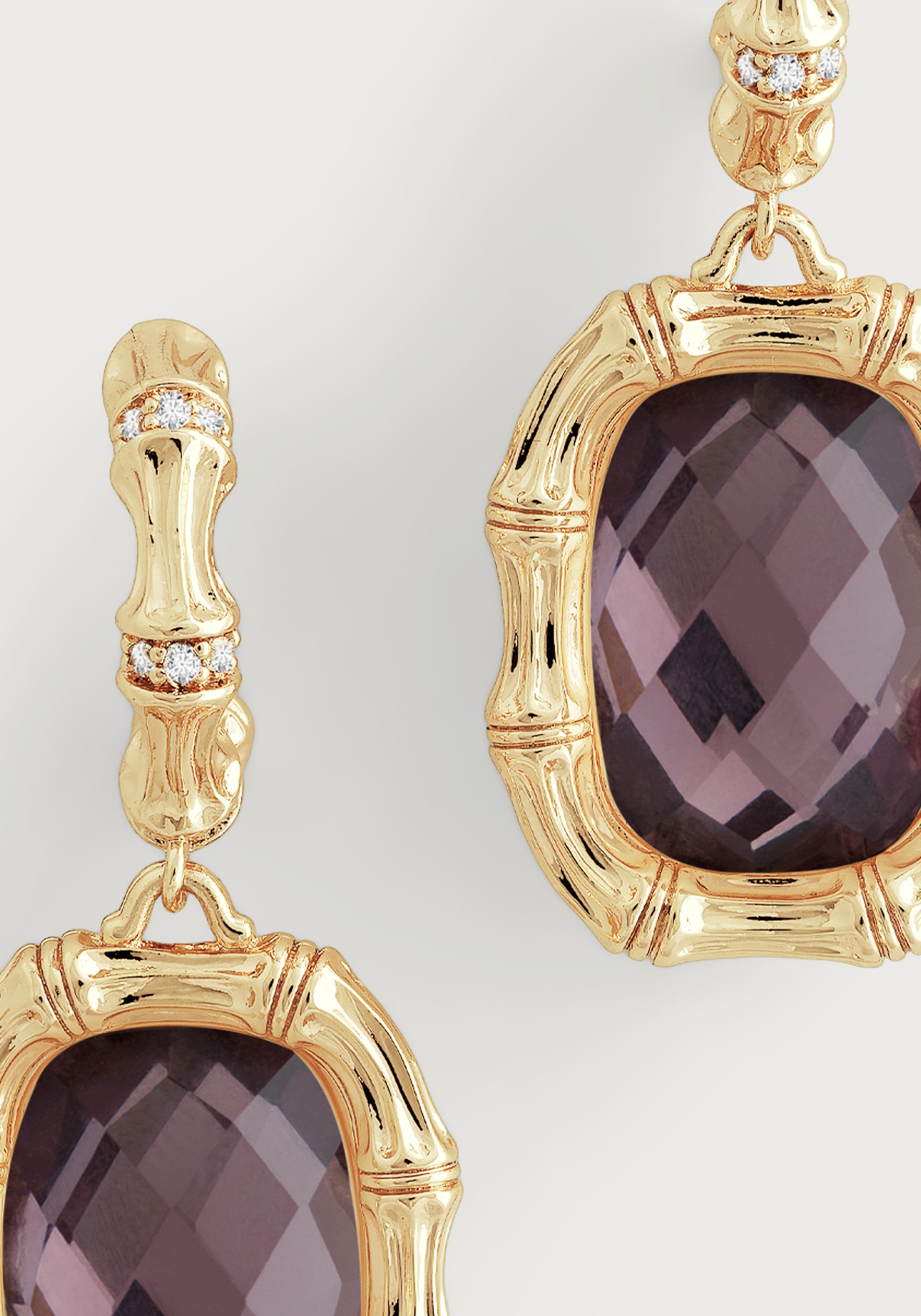 Bamboo With Stone Drop Earrings - Gemstones