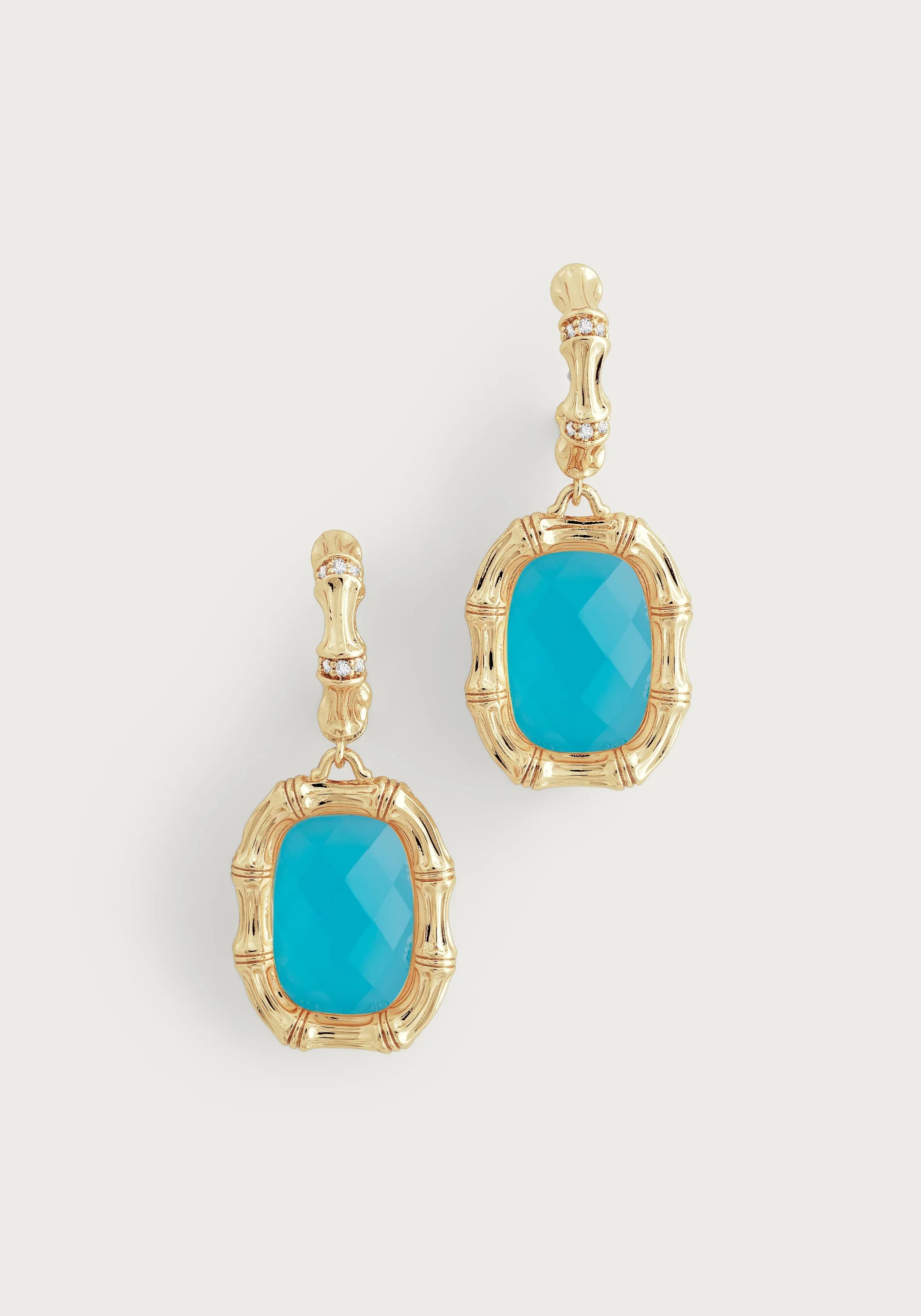 Bamboo With Stone Drop Earrings - Gemstones
