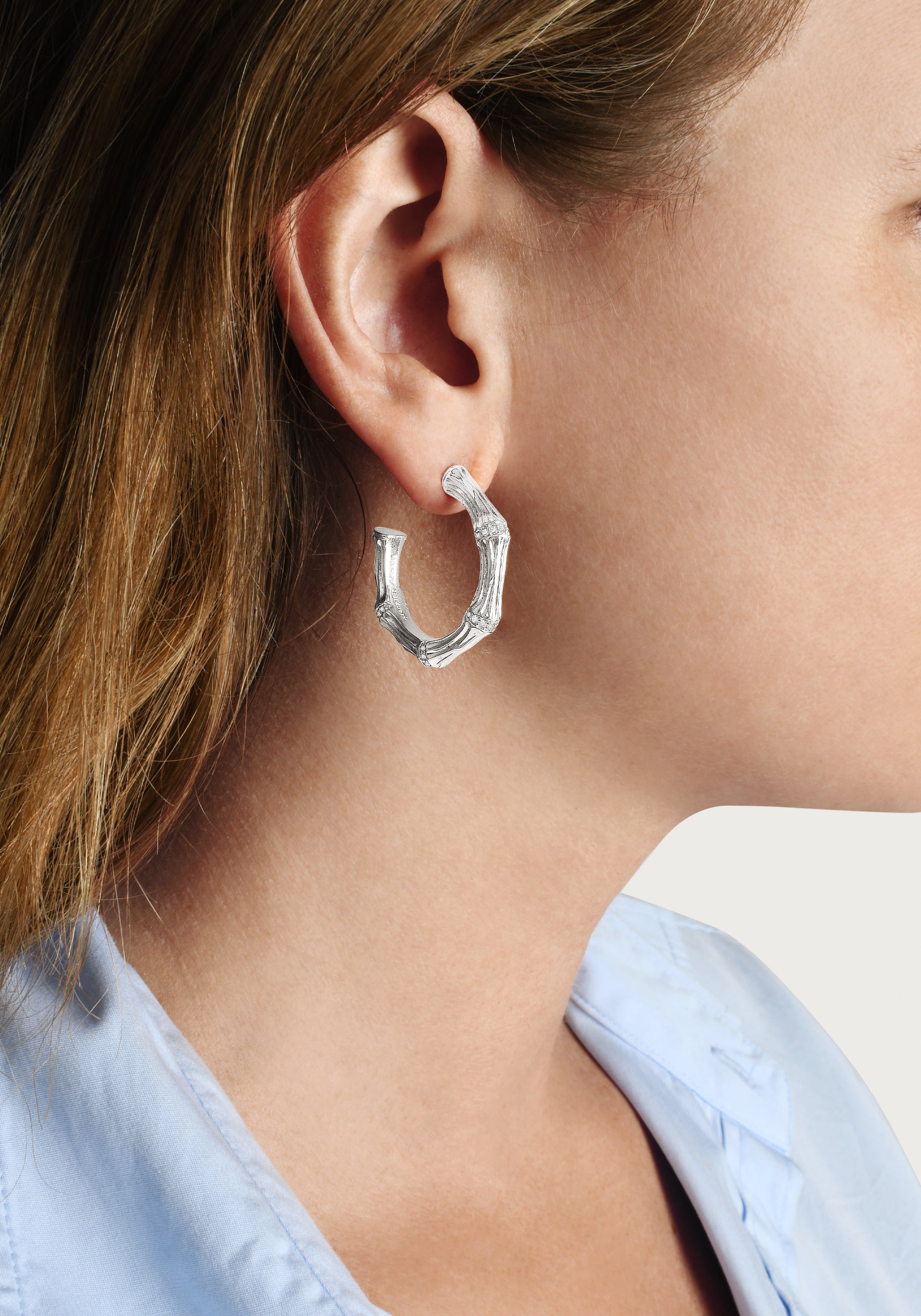Bamboo Medium Hoop Earrings, Silver – Anabel Aram