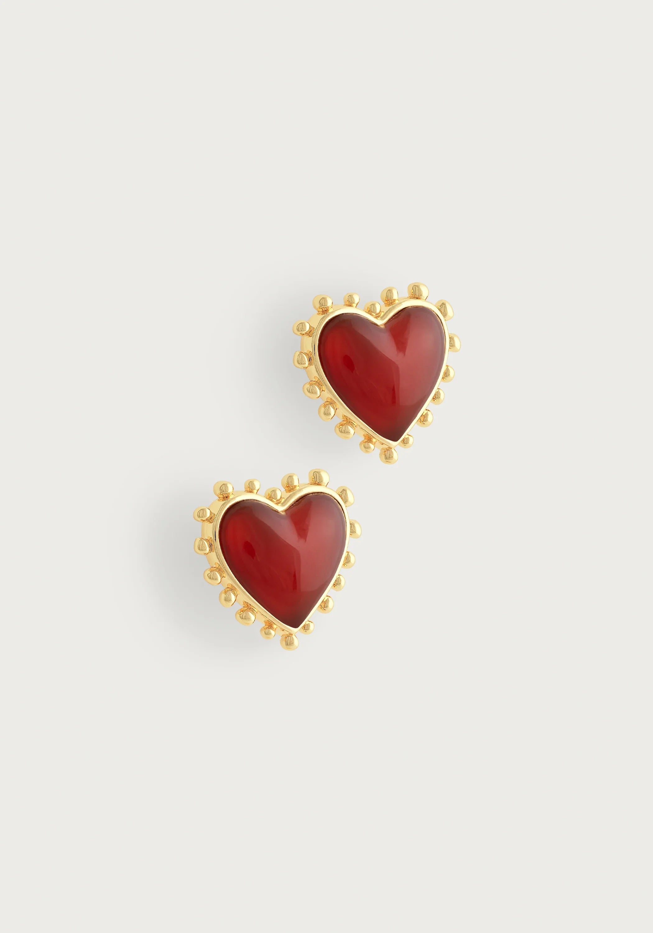 Heart With Stone Stud Earrings