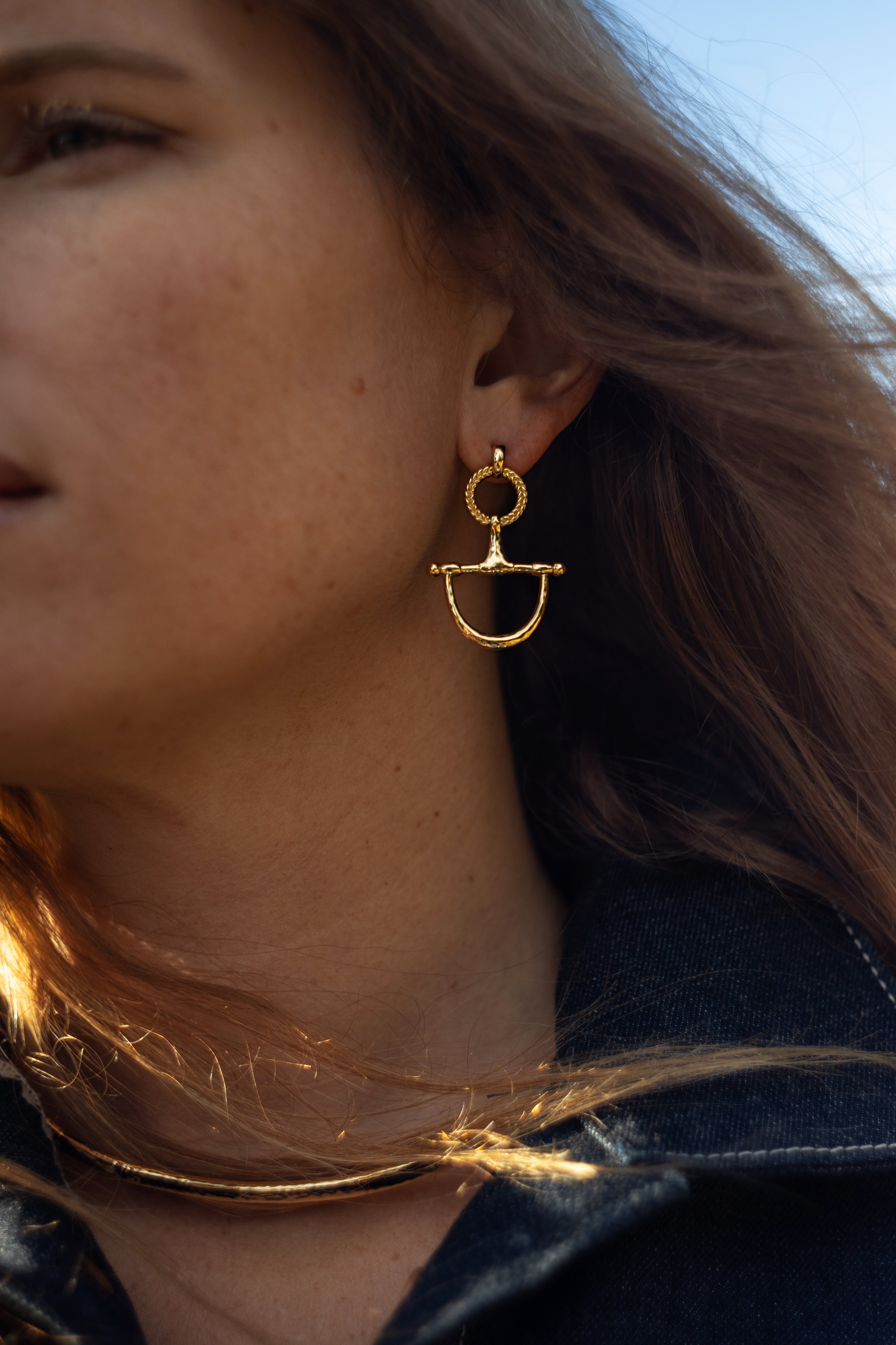Cheval Bit Drop Earrings, Gold