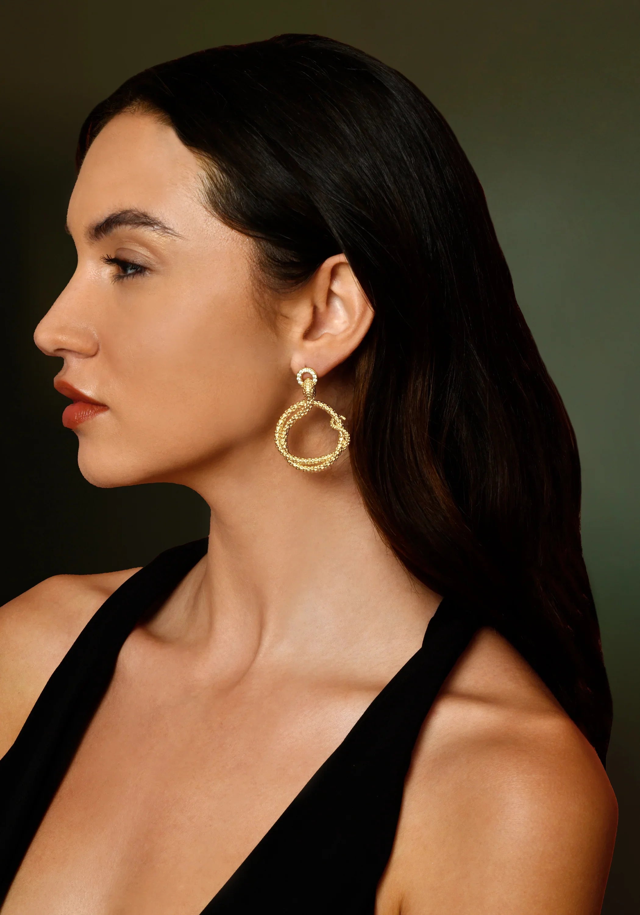Serpent Holding Ring Hoop Earrings