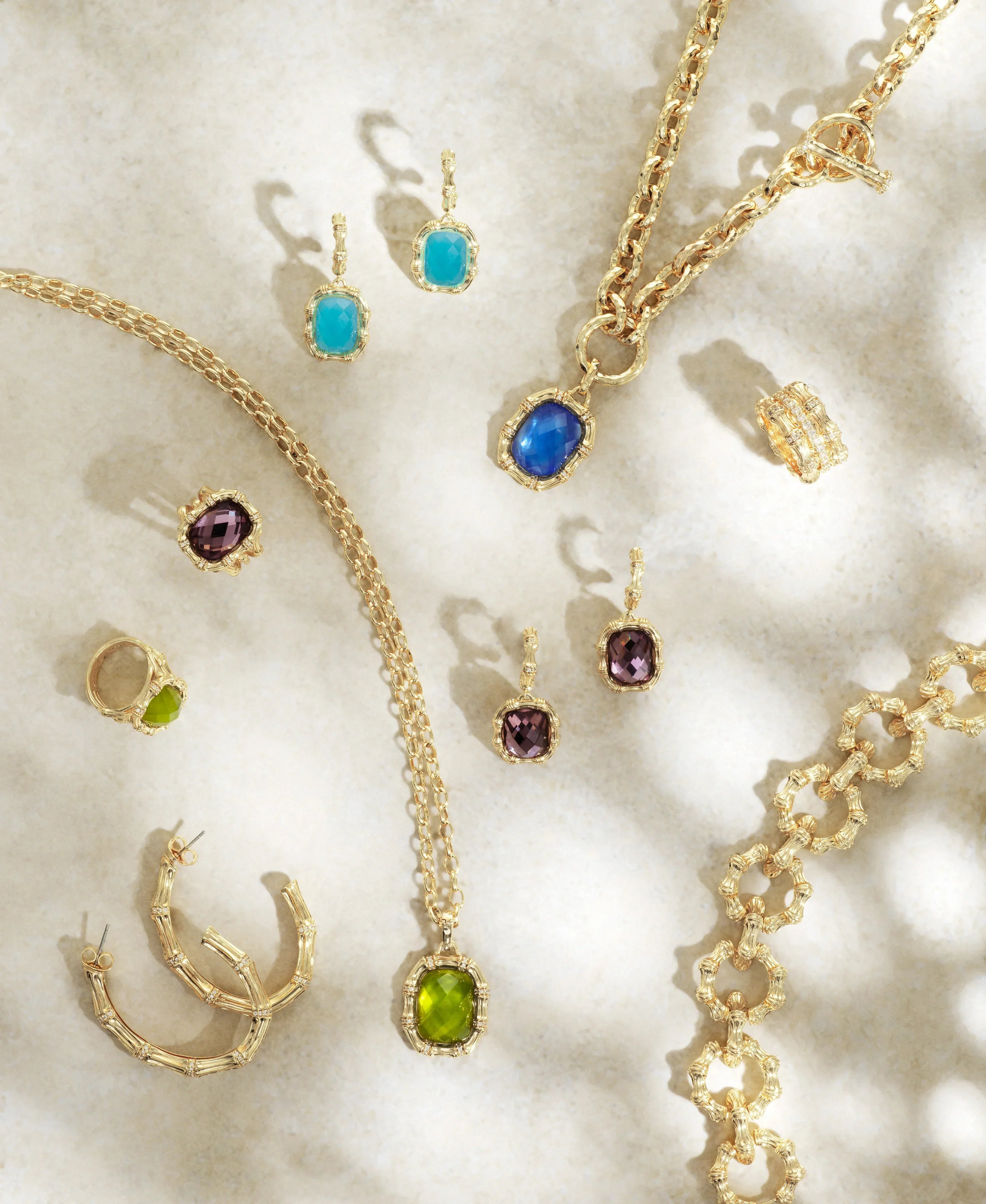 Bamboo With Stone Drop Earrings - Gemstones