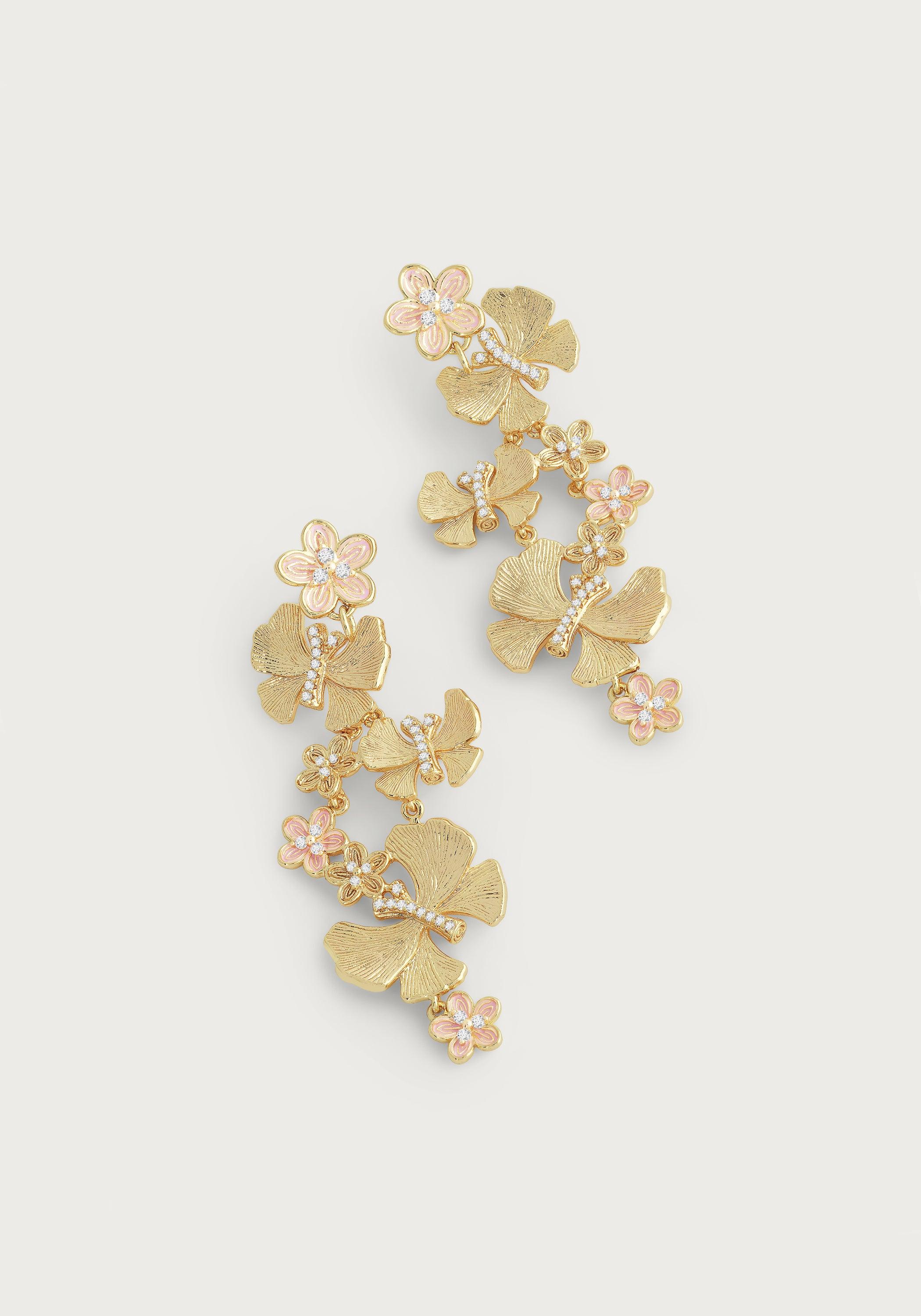 Butterfly With Flowers Dangle Earrings - Anabel Aram