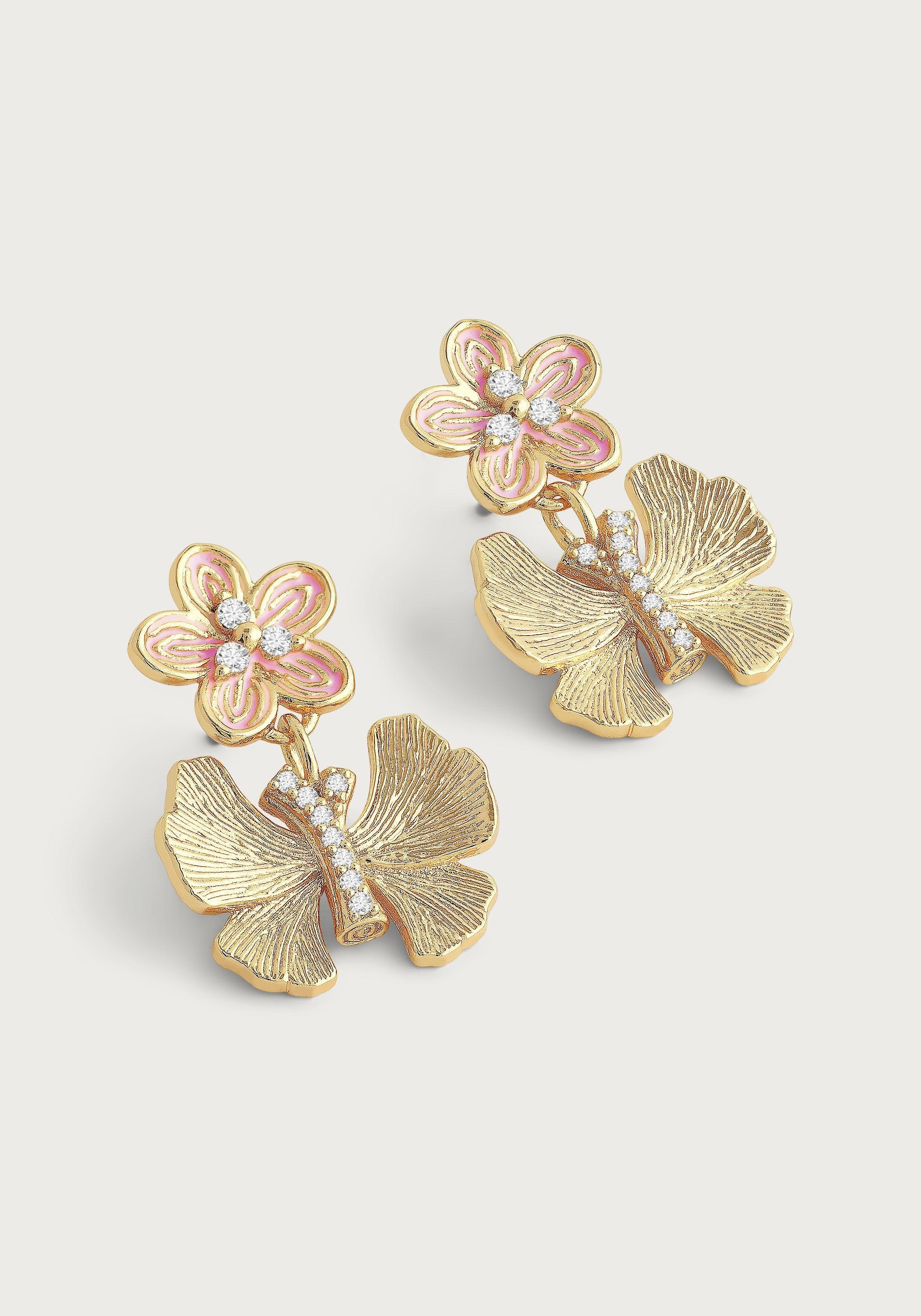 Butterfly With Enamel Flower Earrings - Anabel Aram