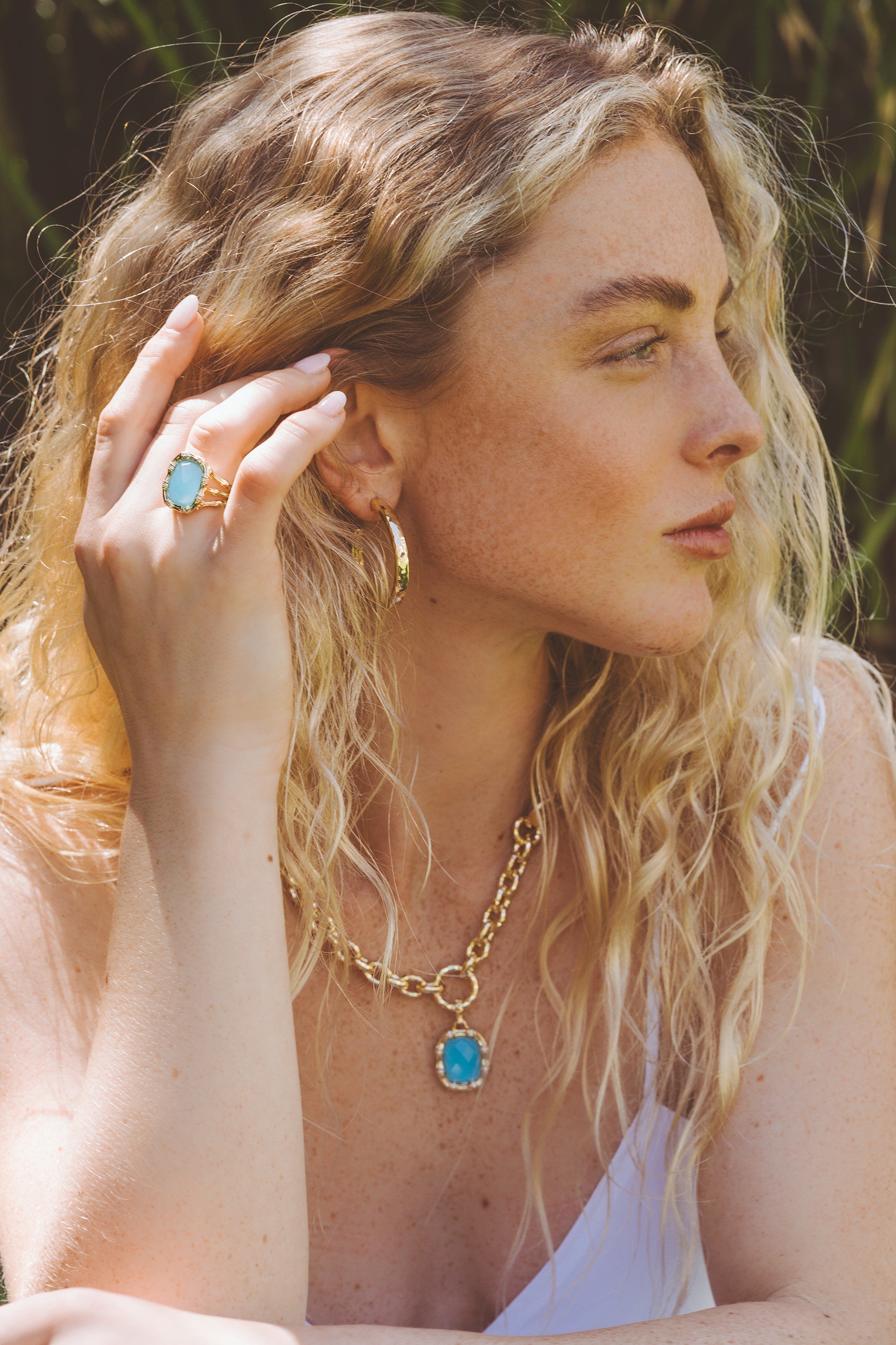Bamboo With Stone Pendant Necklace - Gemstones