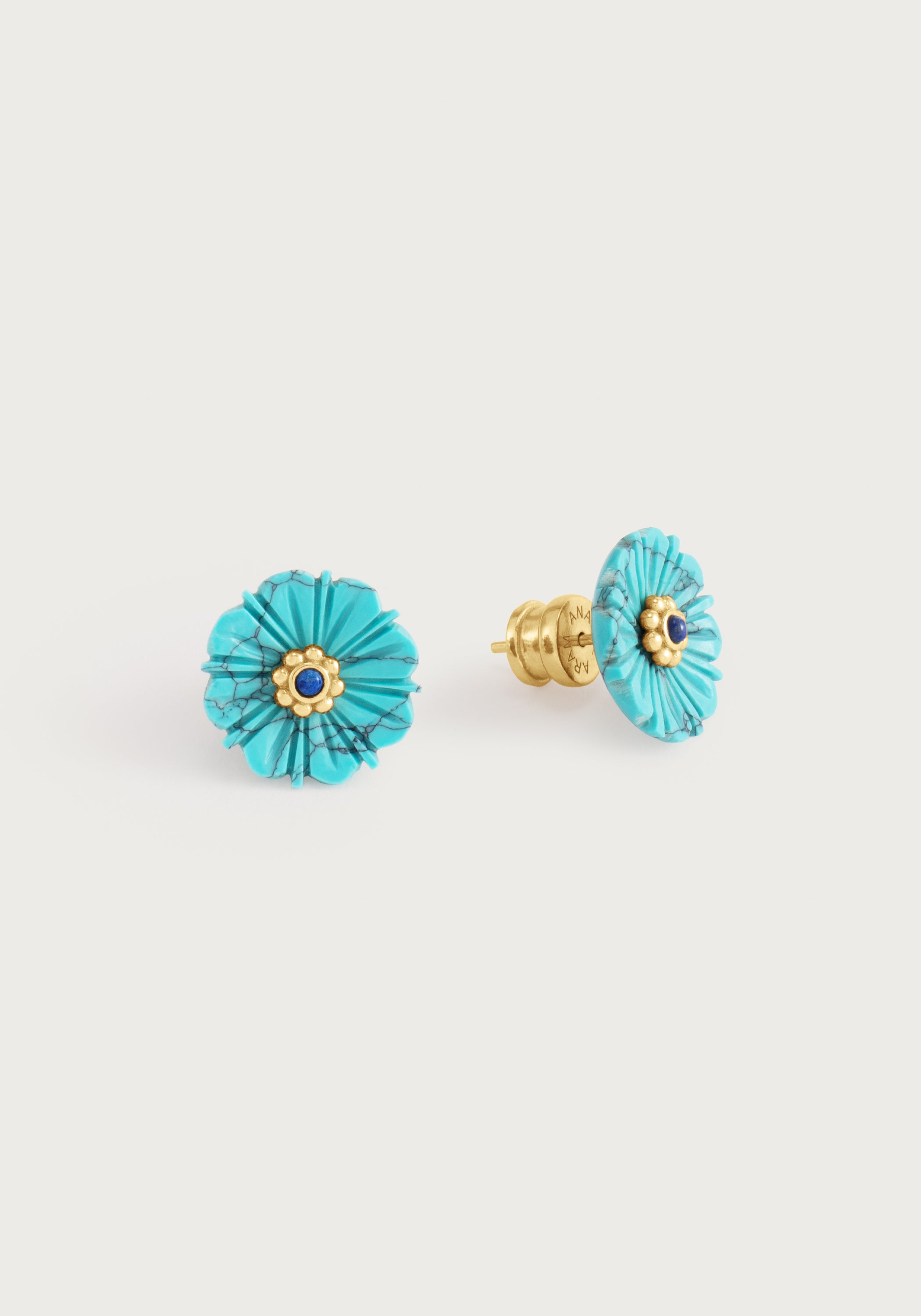 Milos Carved Stone Flower Stud Earrings, Turquoise