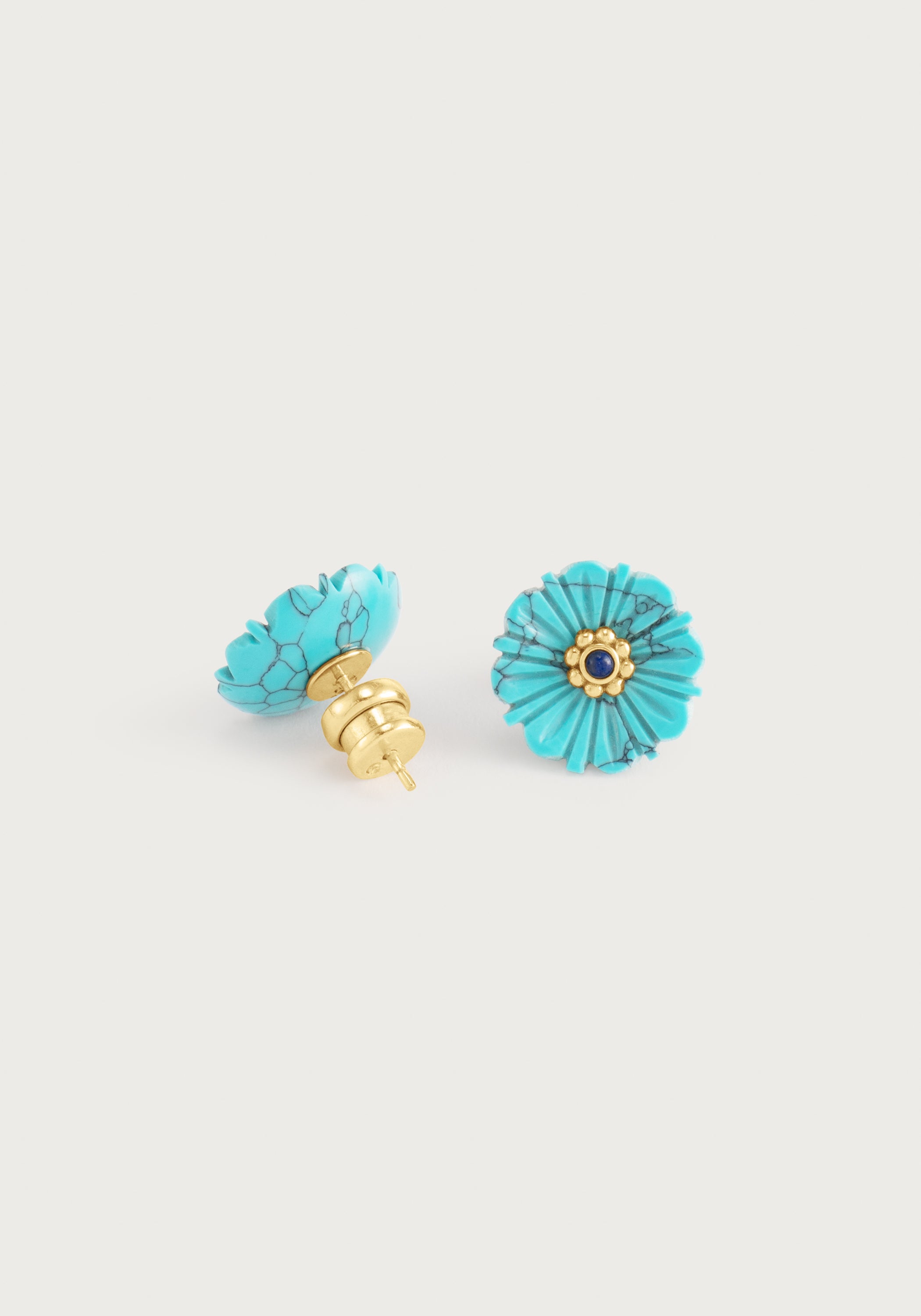 Milos Carved Stone Flower Stud Earrings, Turquoise