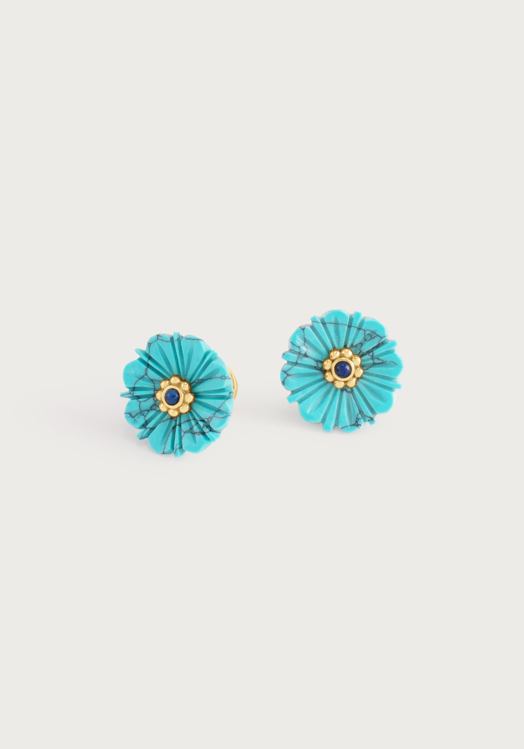 Milos Carved Stone Flower Stud Earrings, Turquoise