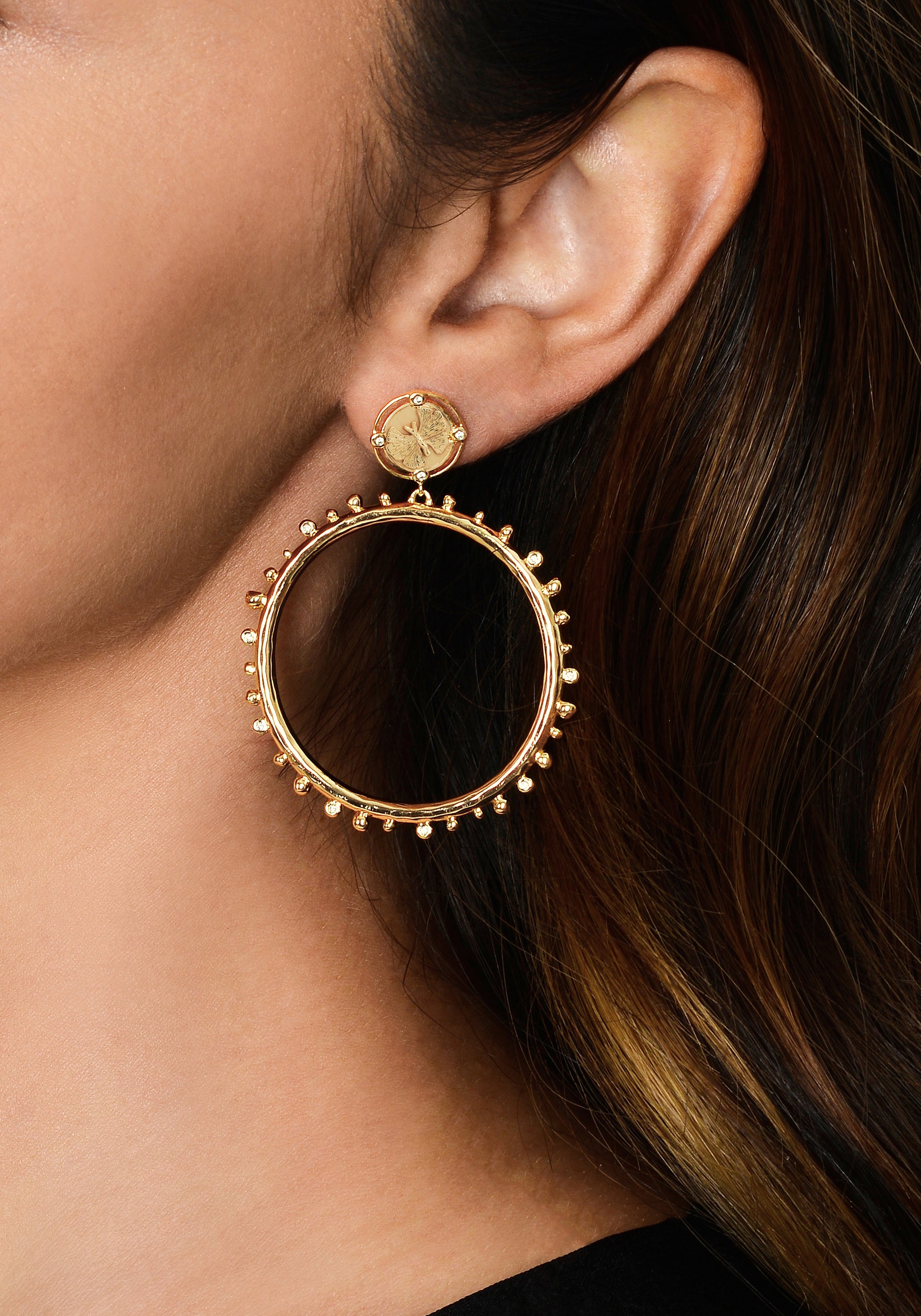 Louis Vuitton Brass , Gold plated and Black Hoop Pierced Earrings 2 Hoops