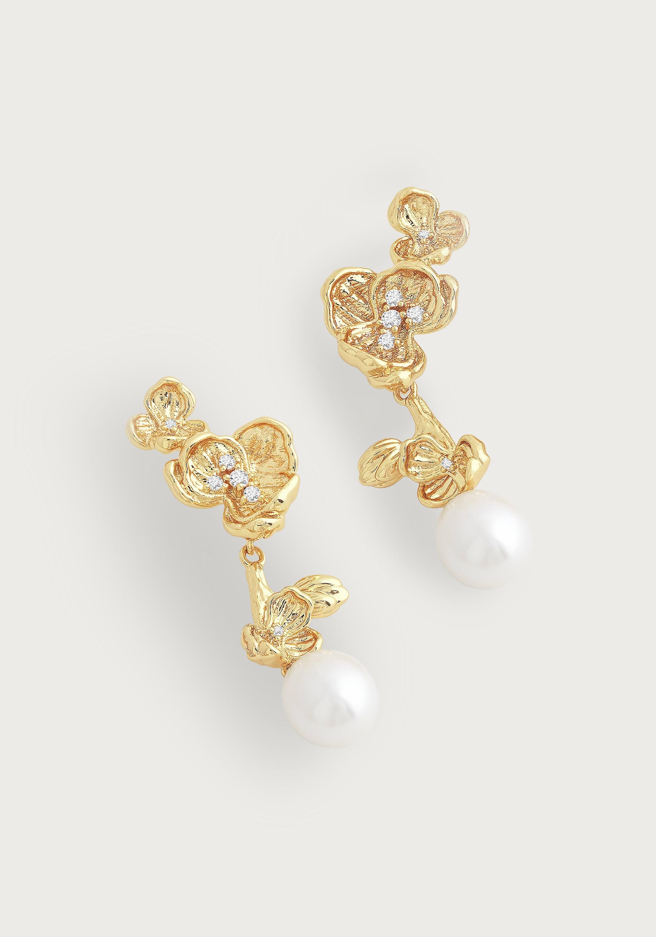 Orchid With Pearl Drop Earrings - Anabel Aram