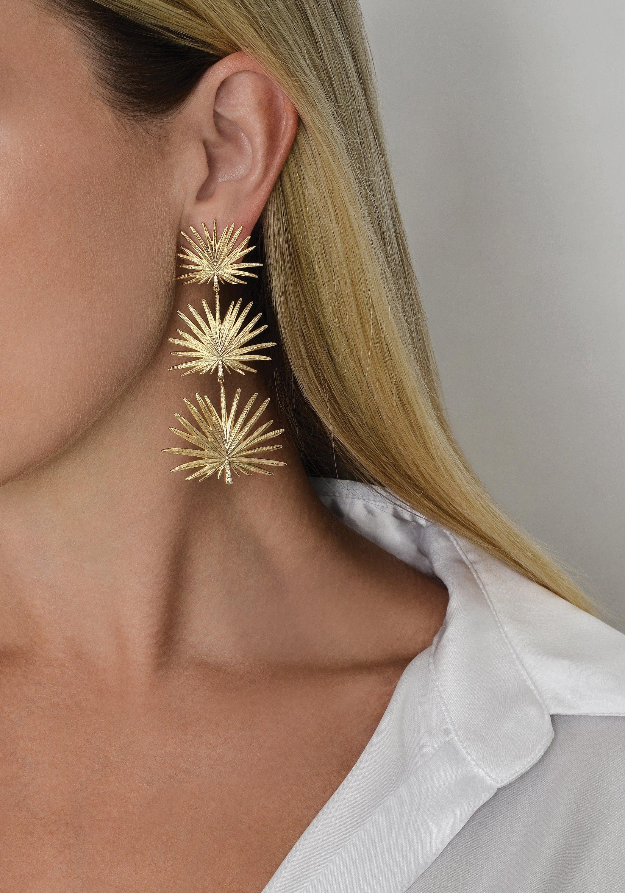 Triple Fan Palm Dangle Earrings - Anabel Aram