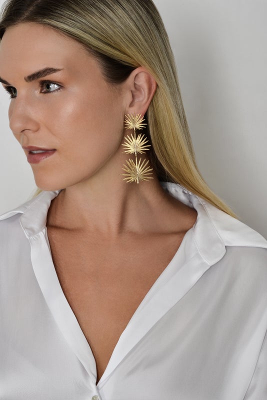 Triple Fan Palm Dangle Earrings - Anabel Aram