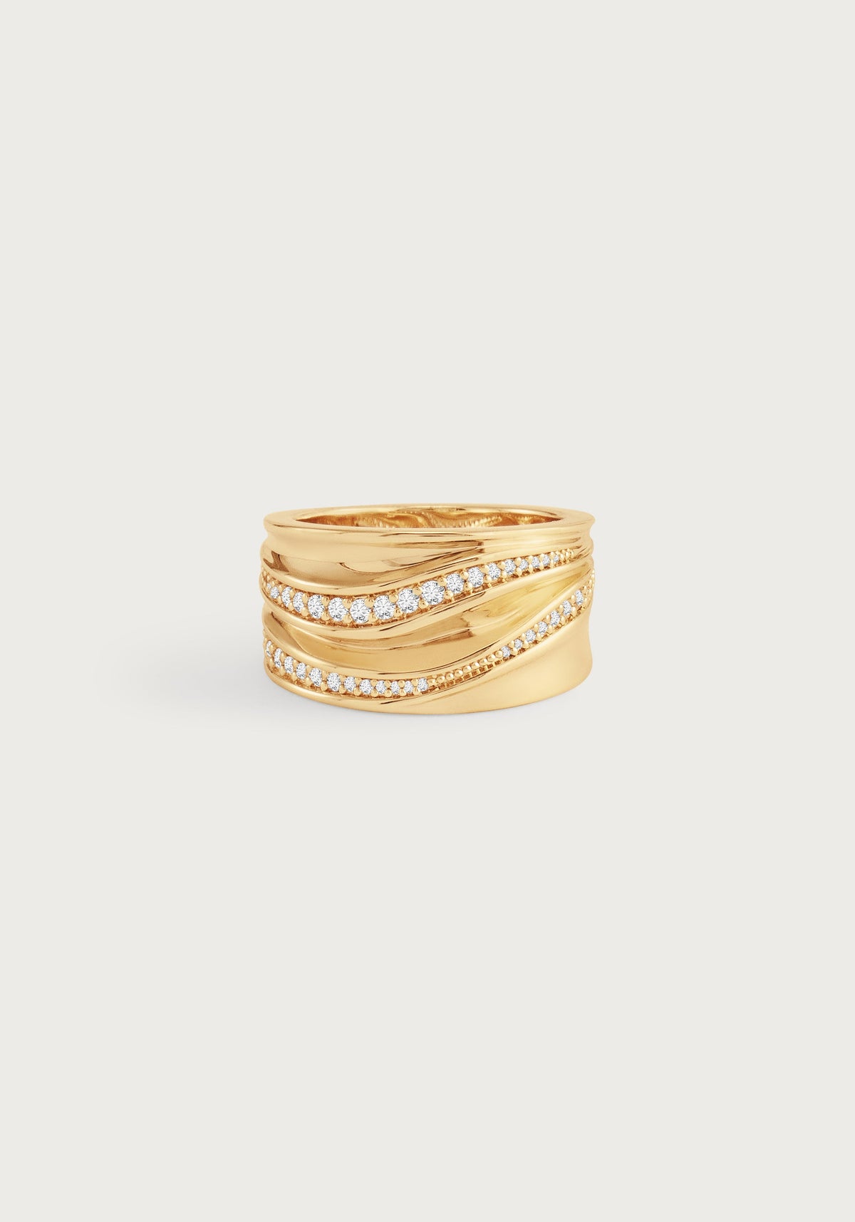 River Wide Pave Ring, Gold