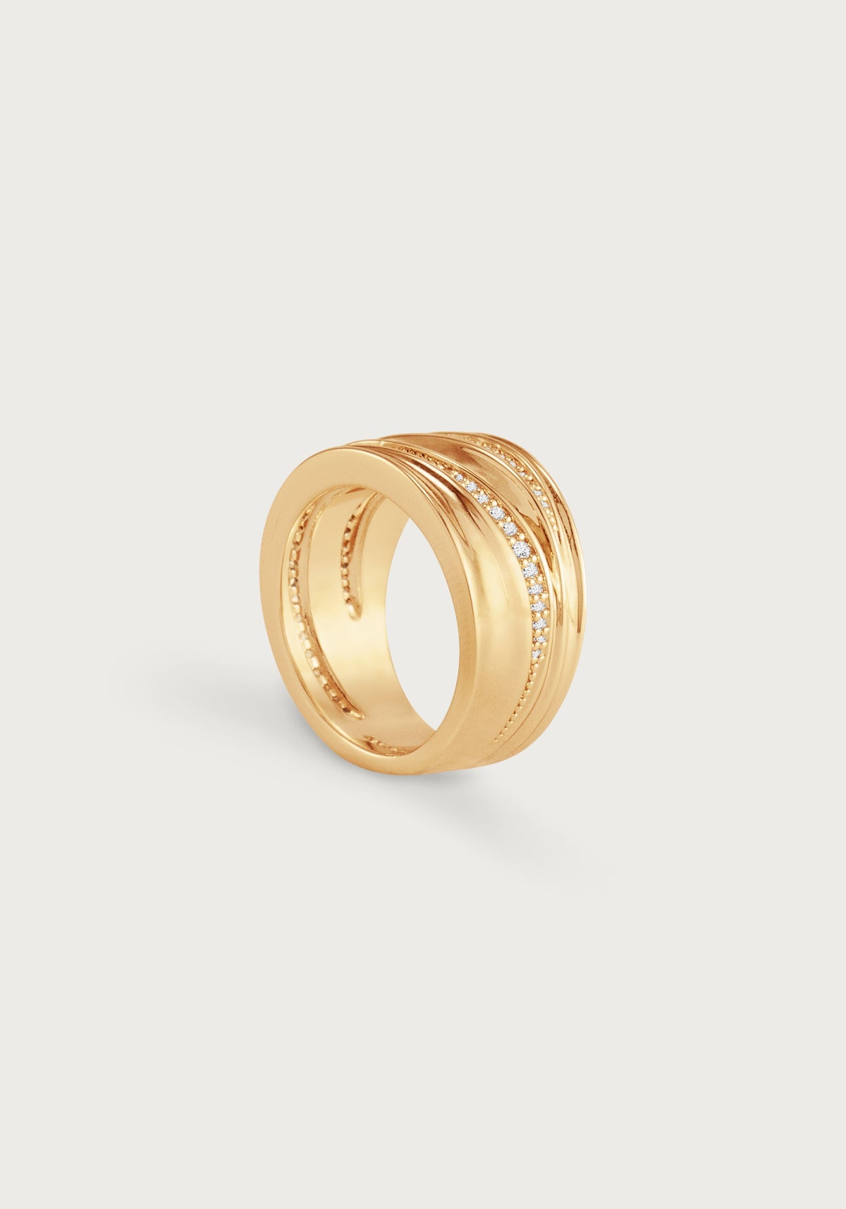 River Wide Pave Ring, Gold