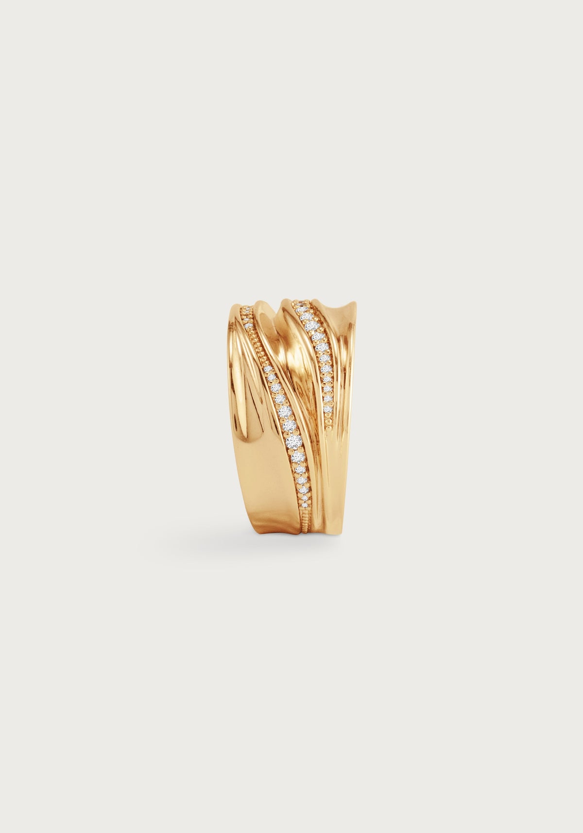 River Wide Pave Ring, Gold
