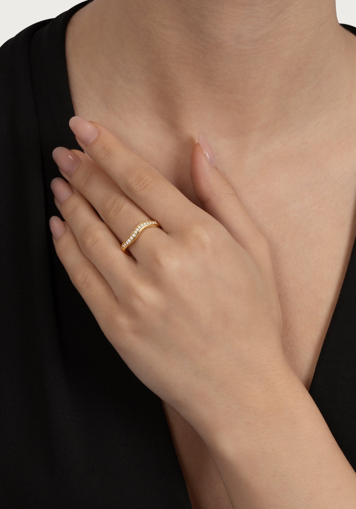 River Pave Wave Ring, Gold