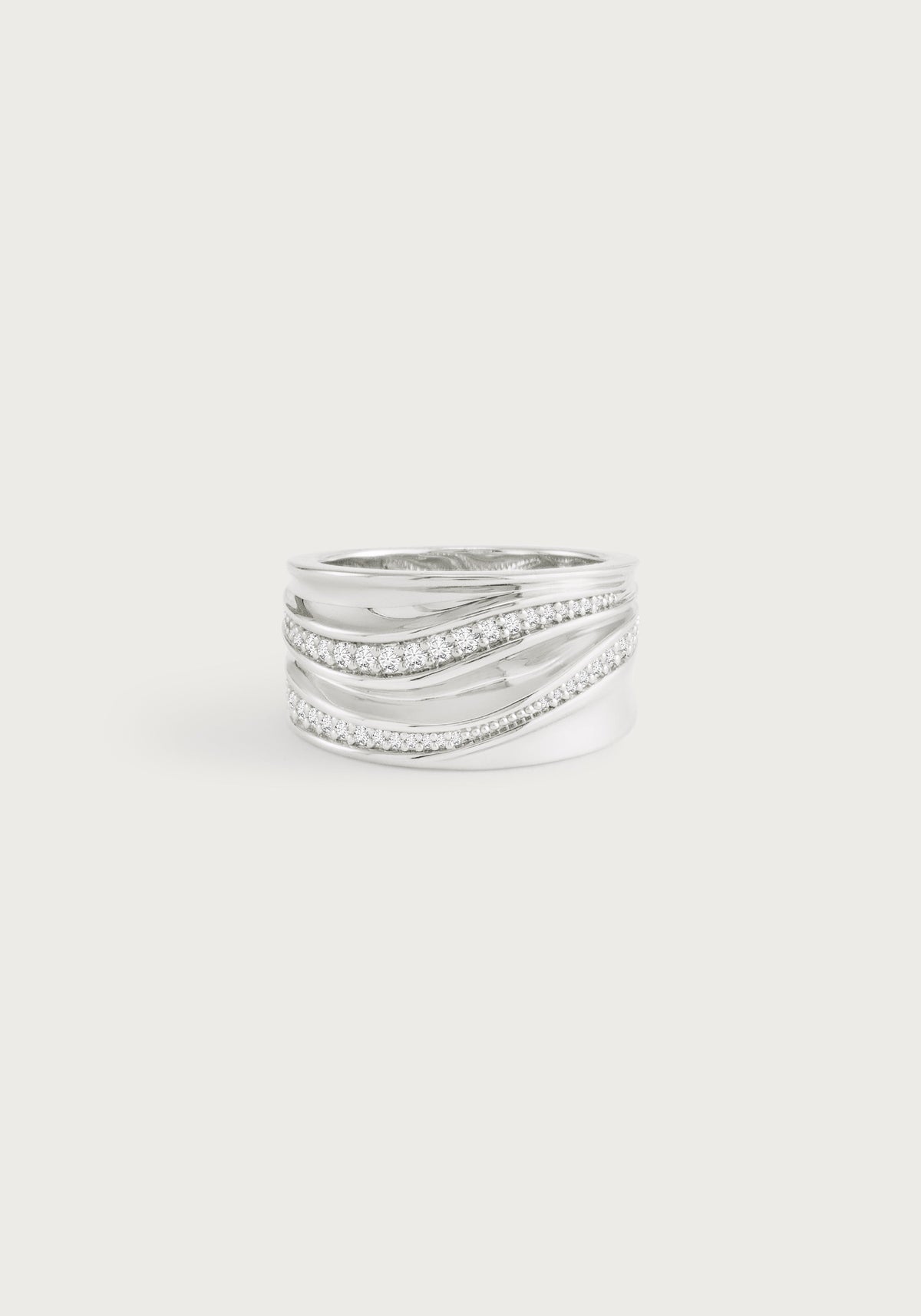 River Wide Pave Ring, Silver