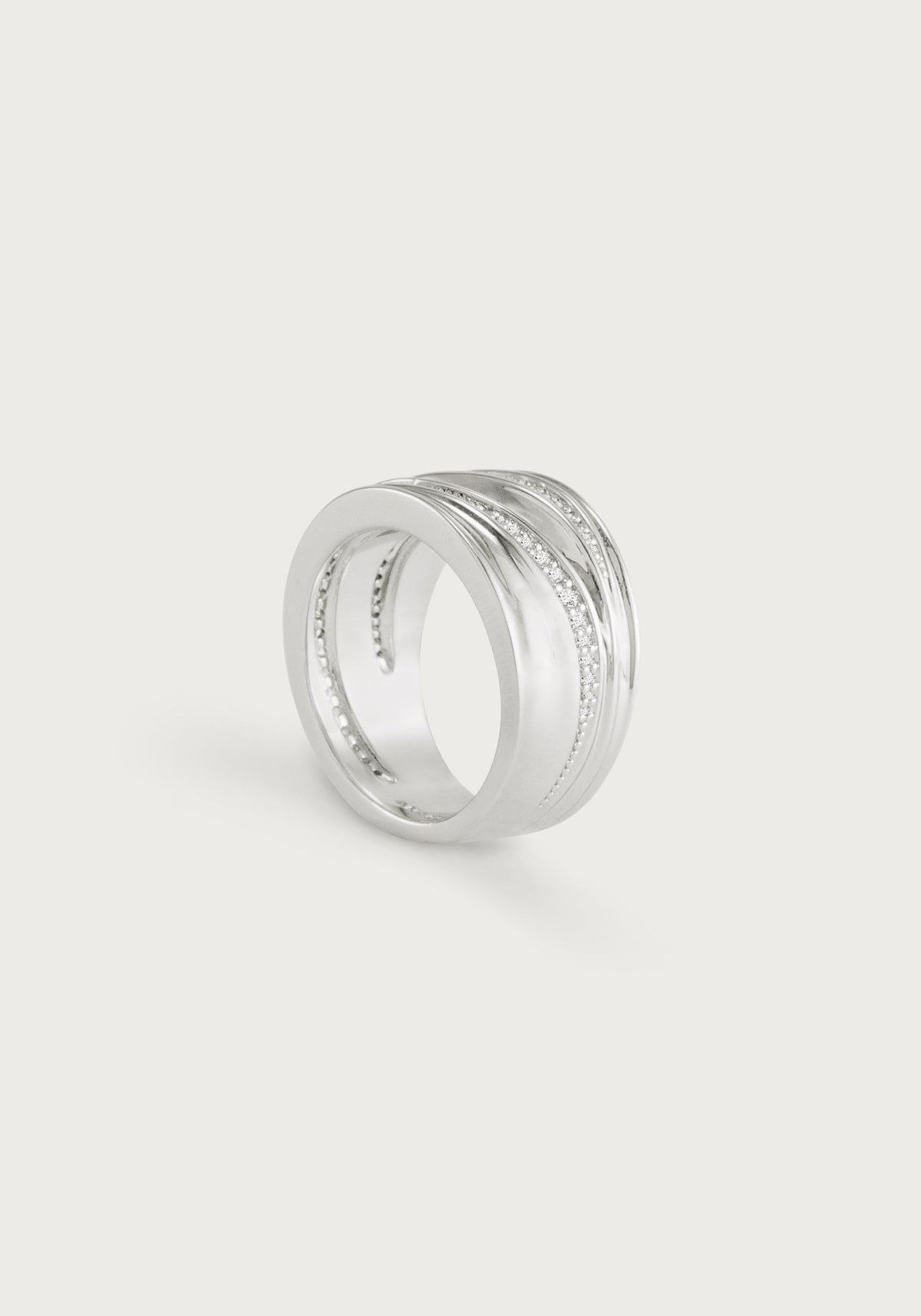 River Wide Pave Ring, Silver