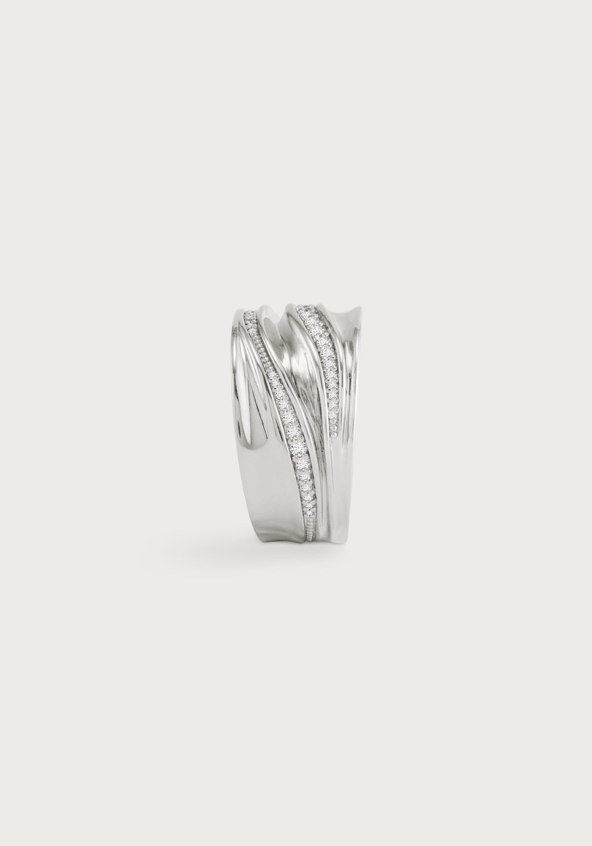 River Wide Pave Ring, Silver