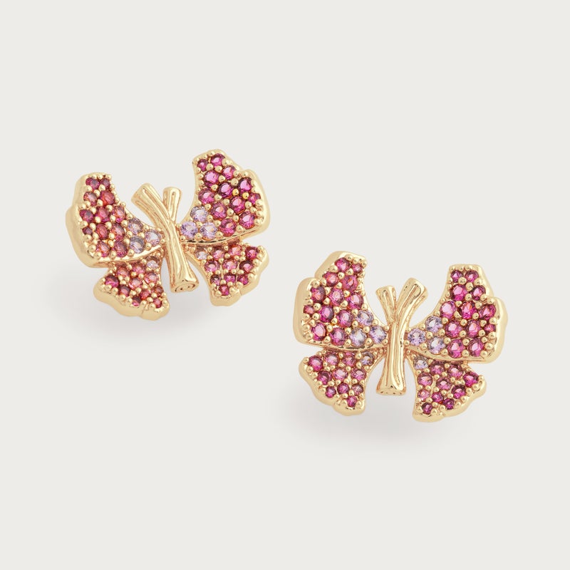 Butterfly Pink Pavé Stud Earrings - Anabel Aram