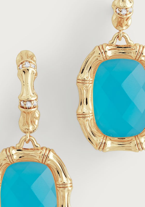 Bamboo With Stone Drop Earrings - Gemstones
