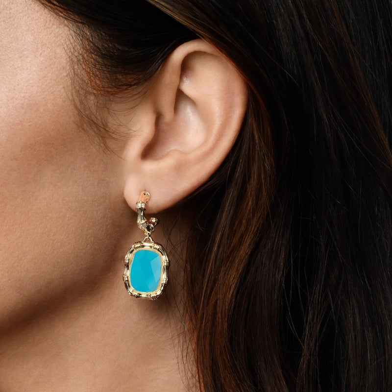 Bamboo With Stone Drop Earrings - Gemstones