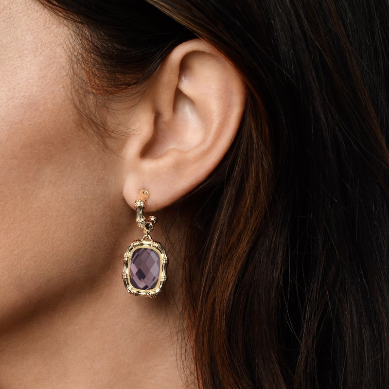 Bamboo With Stone Drop Earrings - Gemstones