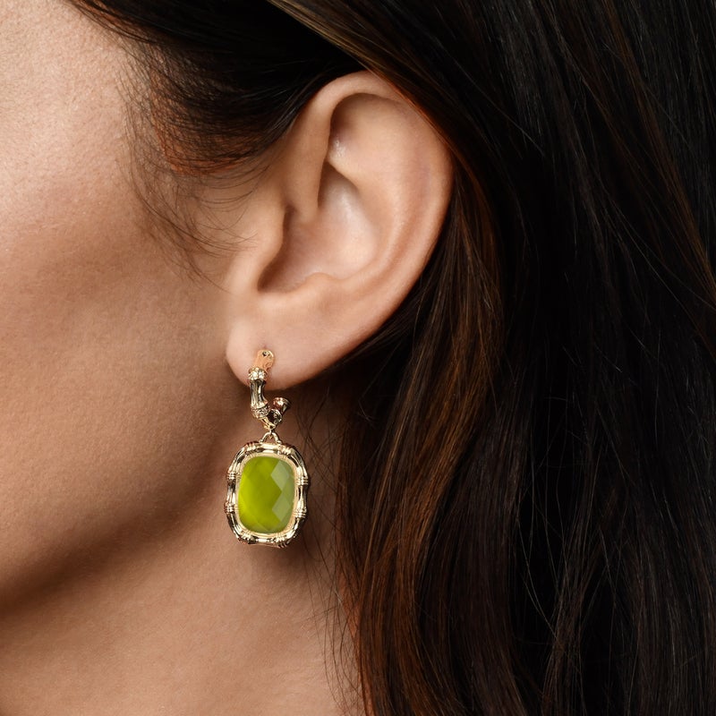 Bamboo With Stone Drop Earrings - Gemstones