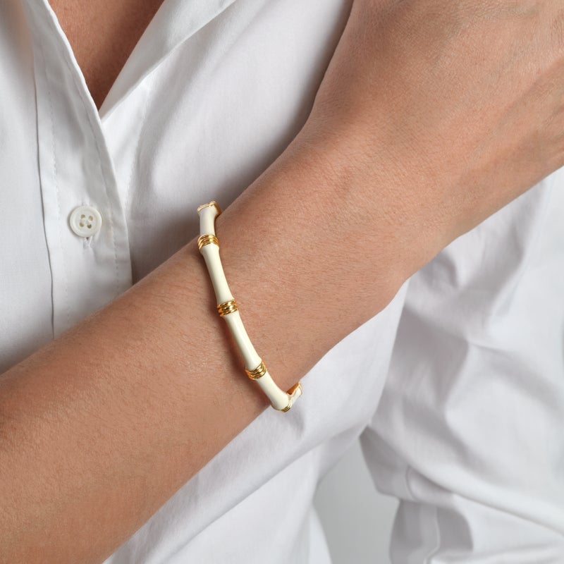 Bamboo Enameled Hinged Bangle - Anabel Aram