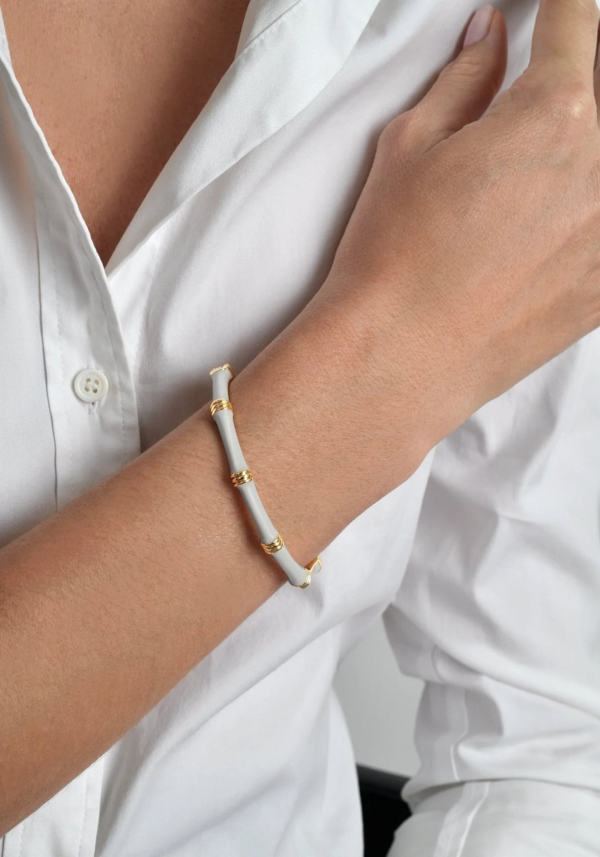 Bamboo Enameled Hinged Bangle - Anabel Aram