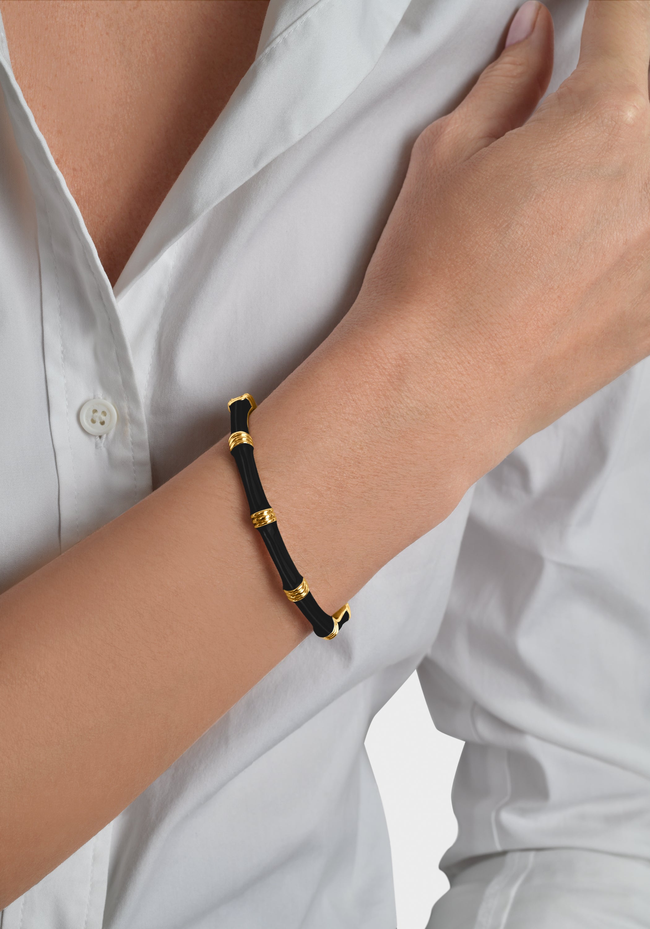 Bamboo Enameled Hinged Bangle