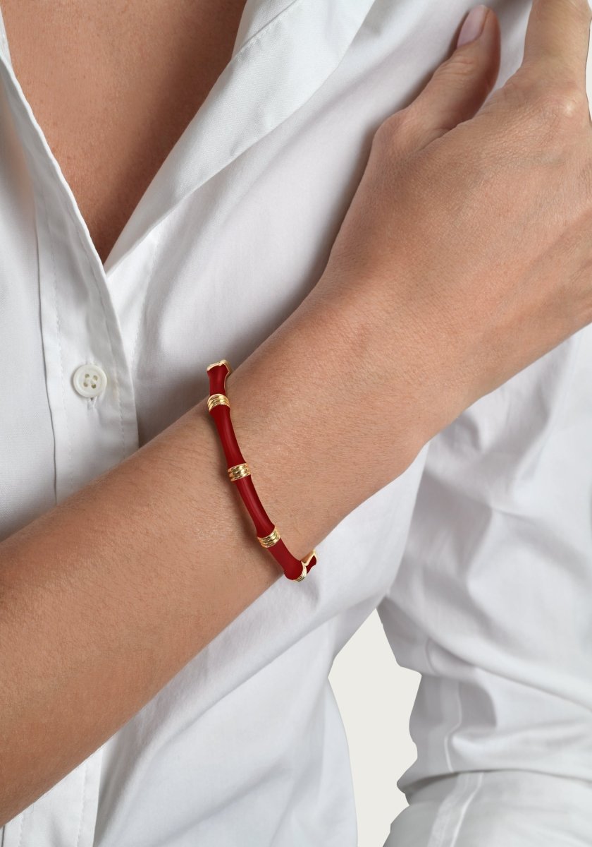 Bamboo Enameled Hinged Bangle - Anabel Aram