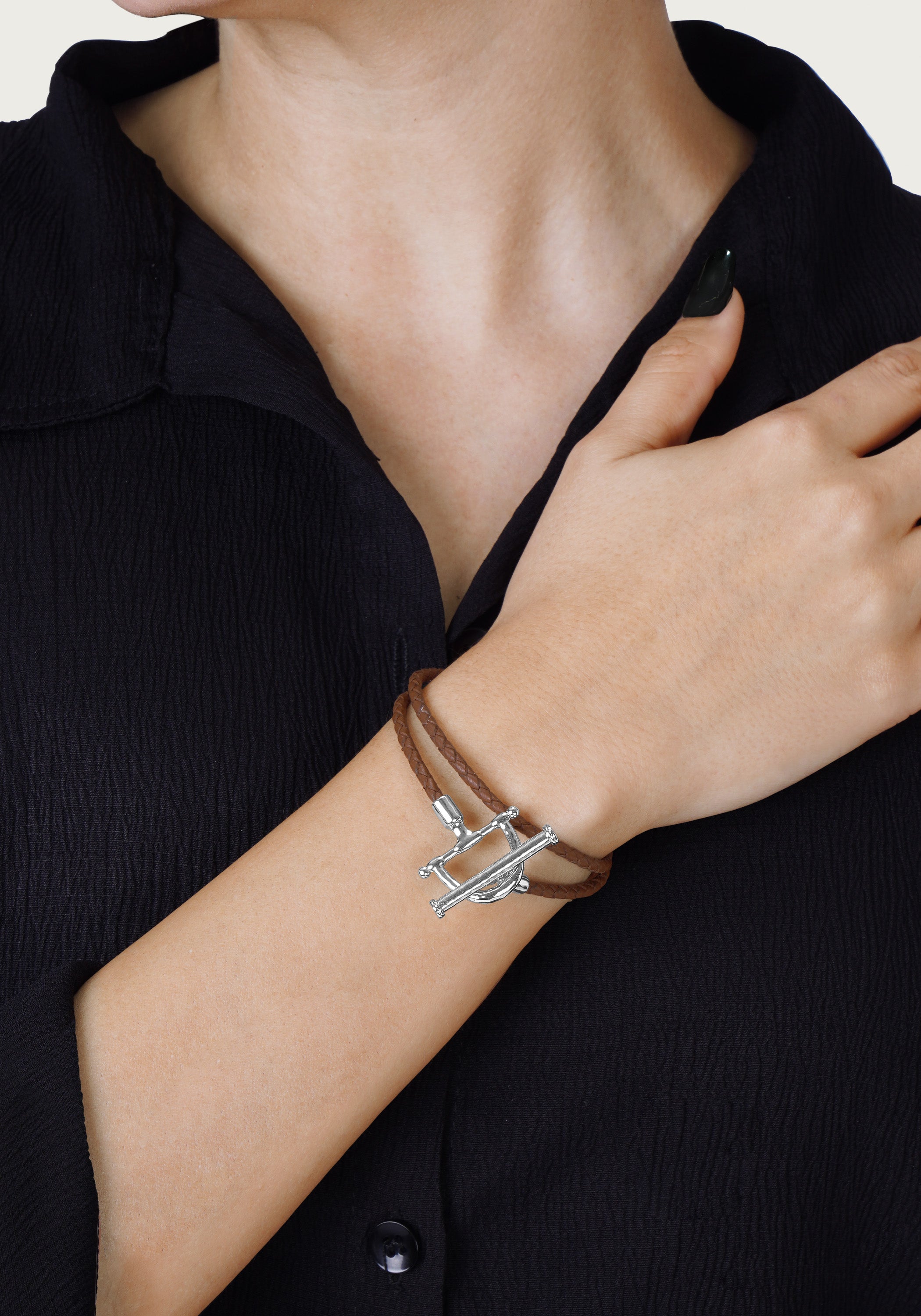 Cheval Leather Wrap Bracelet, Silver