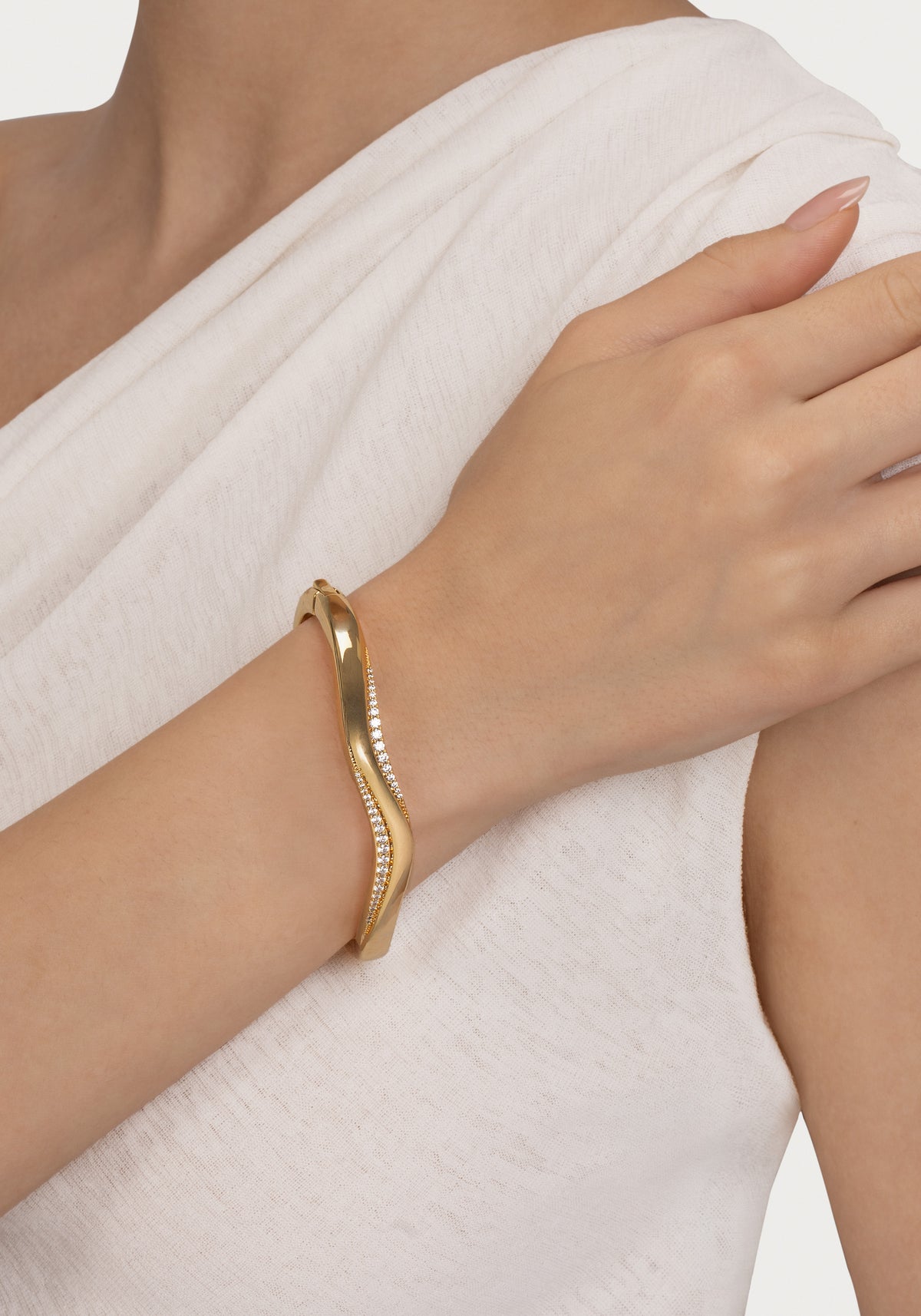 River Pave Slim Hinged Bangle, Gold