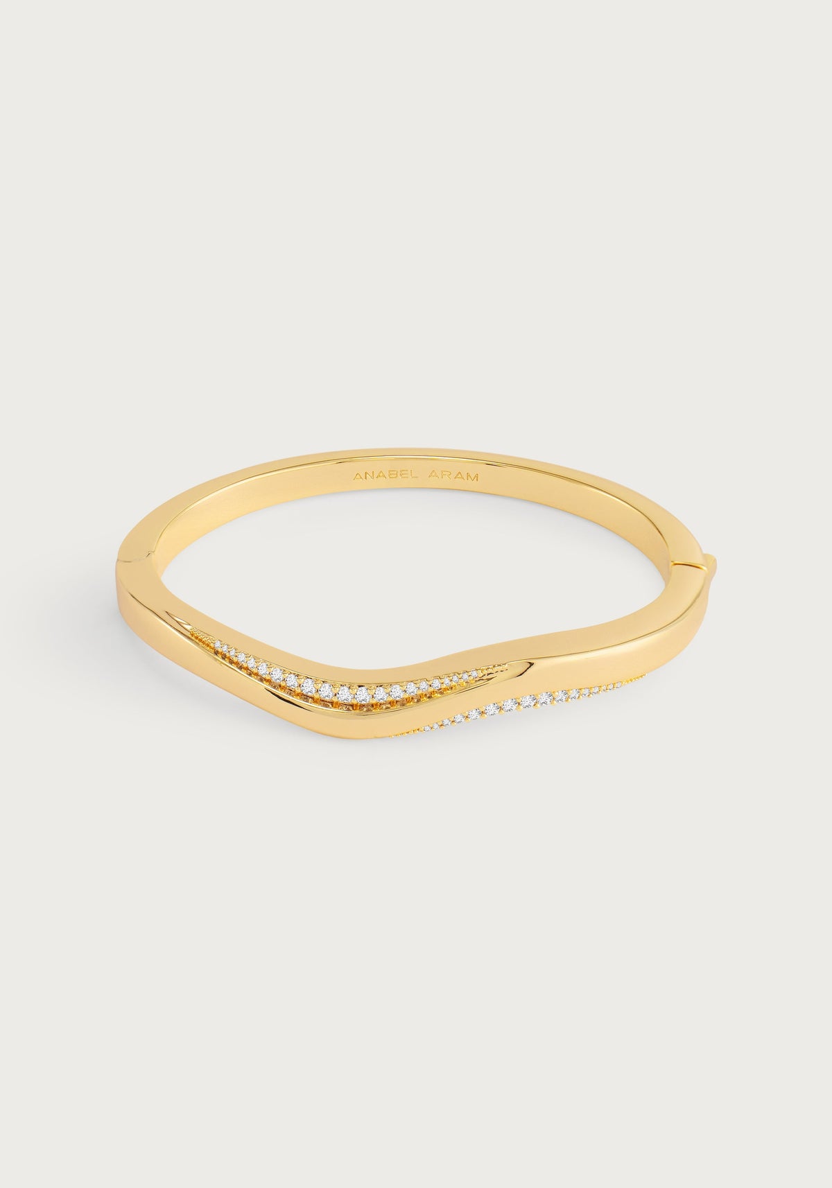 River Pave Slim Hinged Bangle, Gold