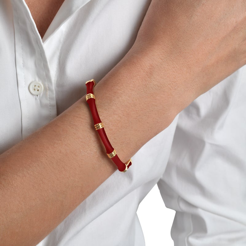 Bamboo Enameled Hinged Bangle