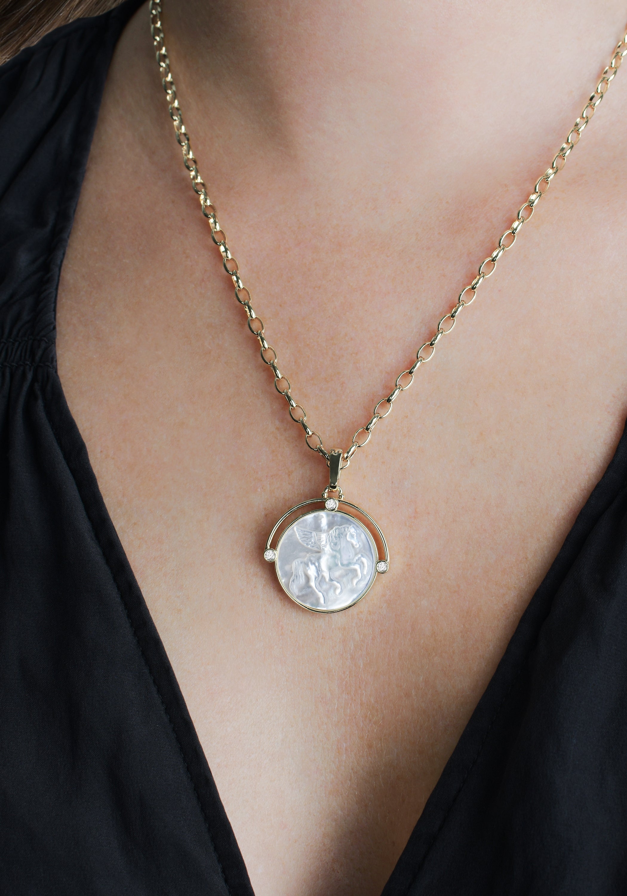 Pegasus Mother of Pearl Coin Charm