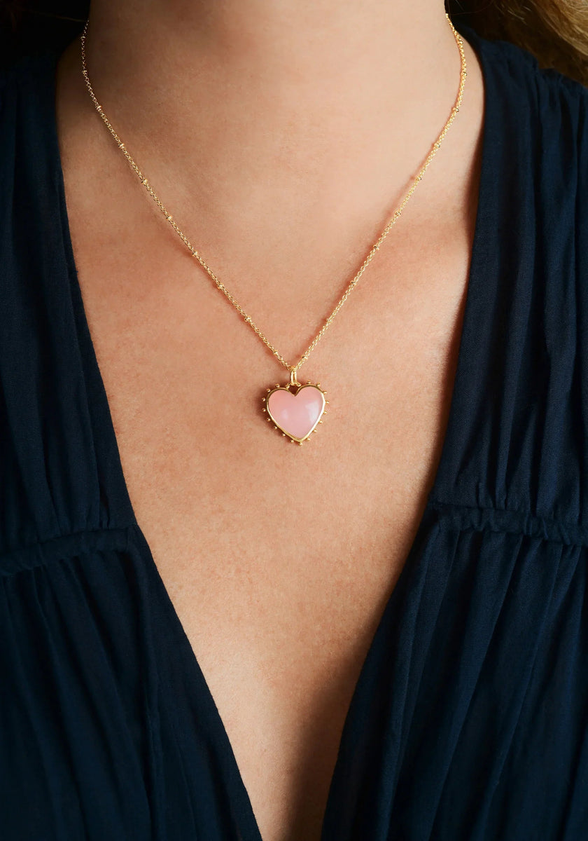 Heart with Stone Charm - Rose Quartz - Anabel Aram