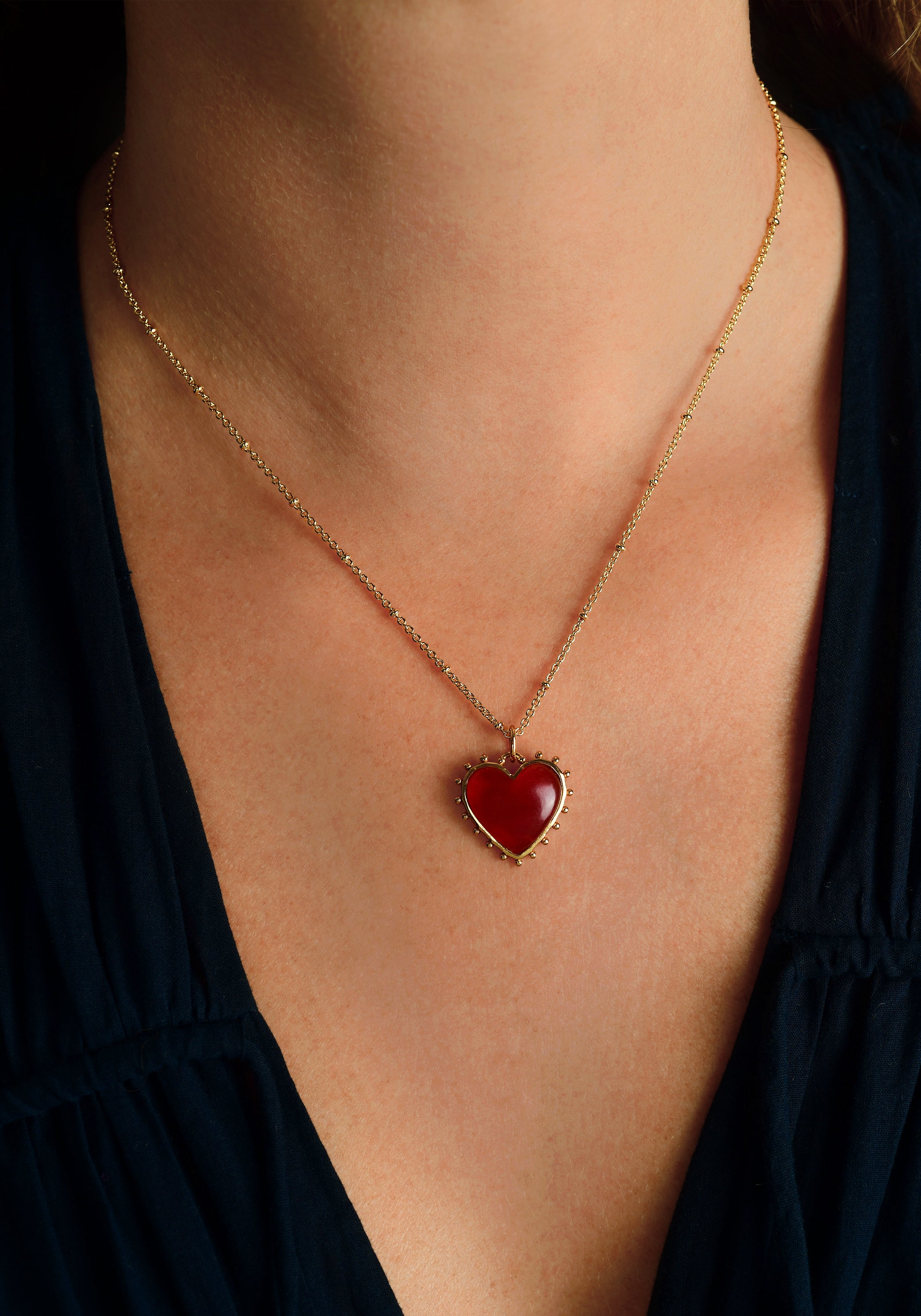 Heart With Stone Pendant Necklace