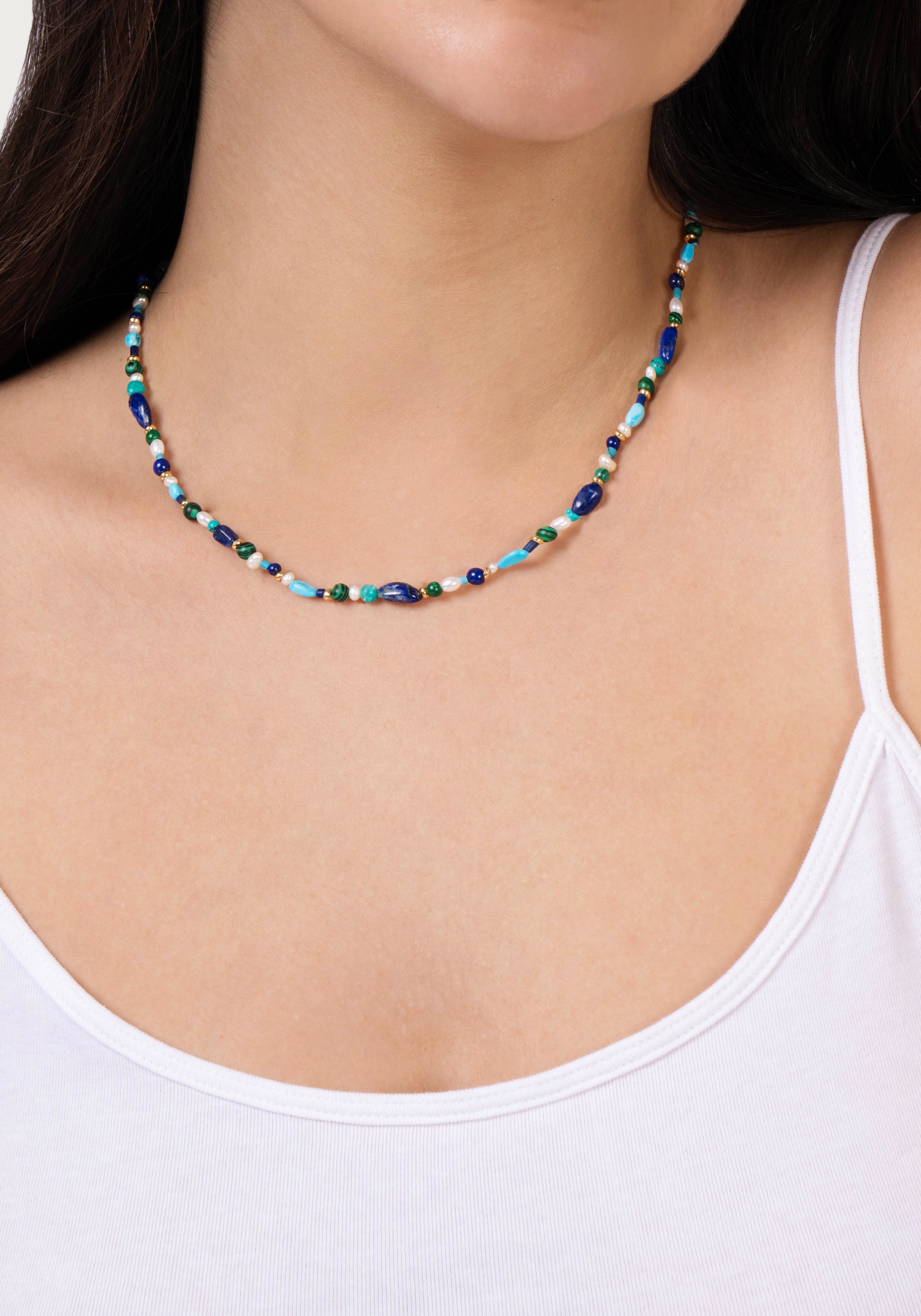 Milos Beaded Necklace, Cool - Anabel Aram