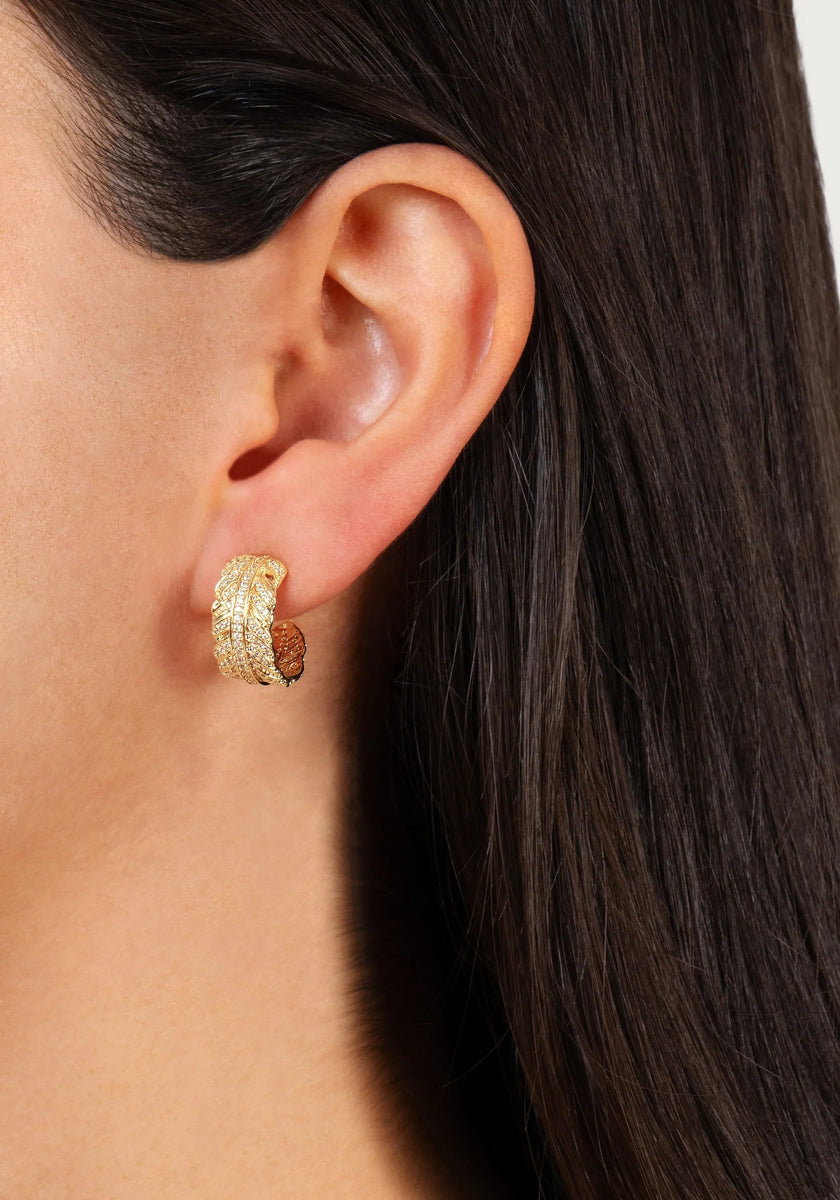 Feather Small Pave Hoop Earrings - Anabel Aram