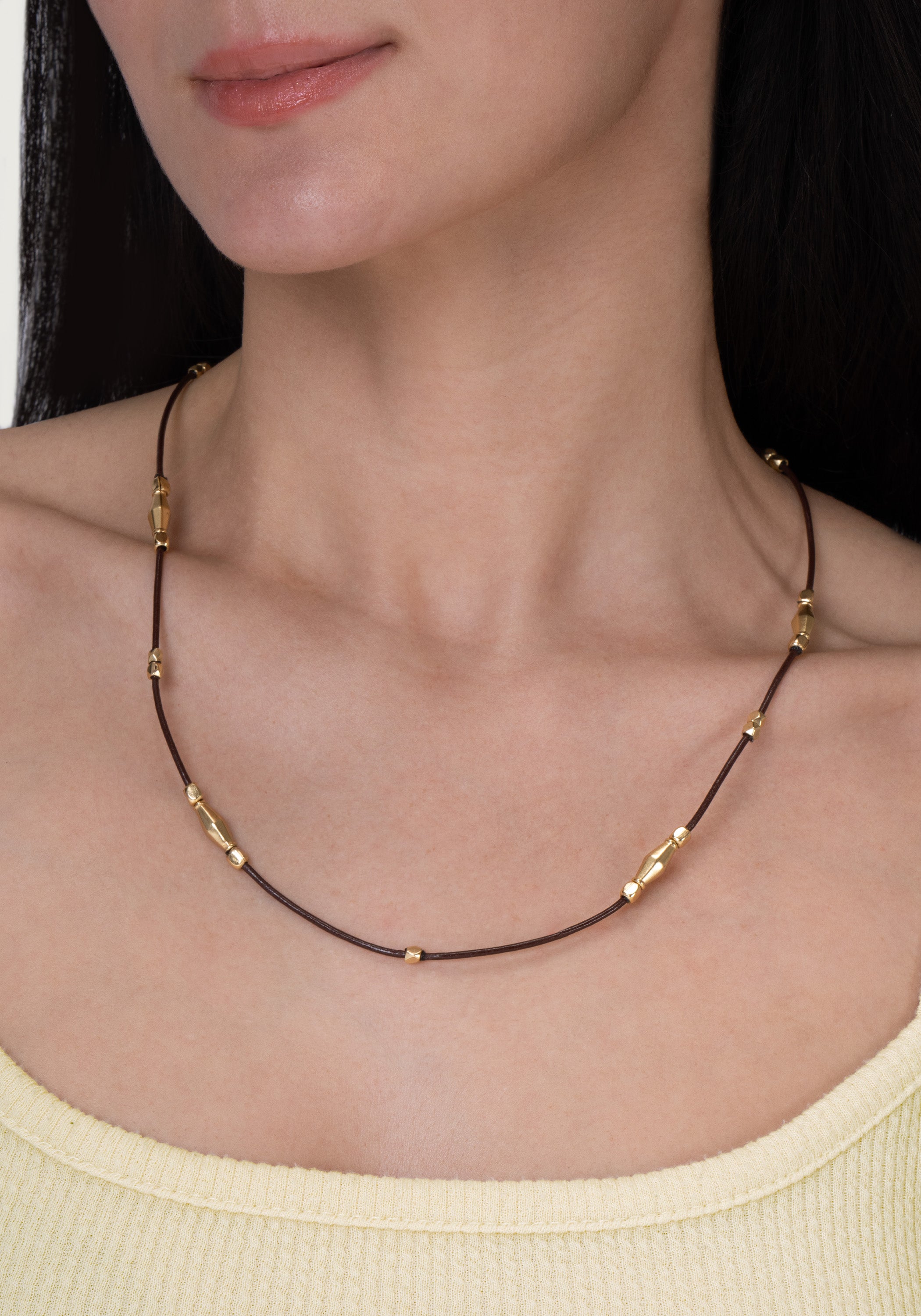 Milos Multi Beaded Necklace - Gold &amp; Leather