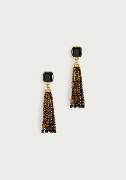 Forza Tassel Earrings, Tiger's Eye and Black Onyx - Anabel Aram